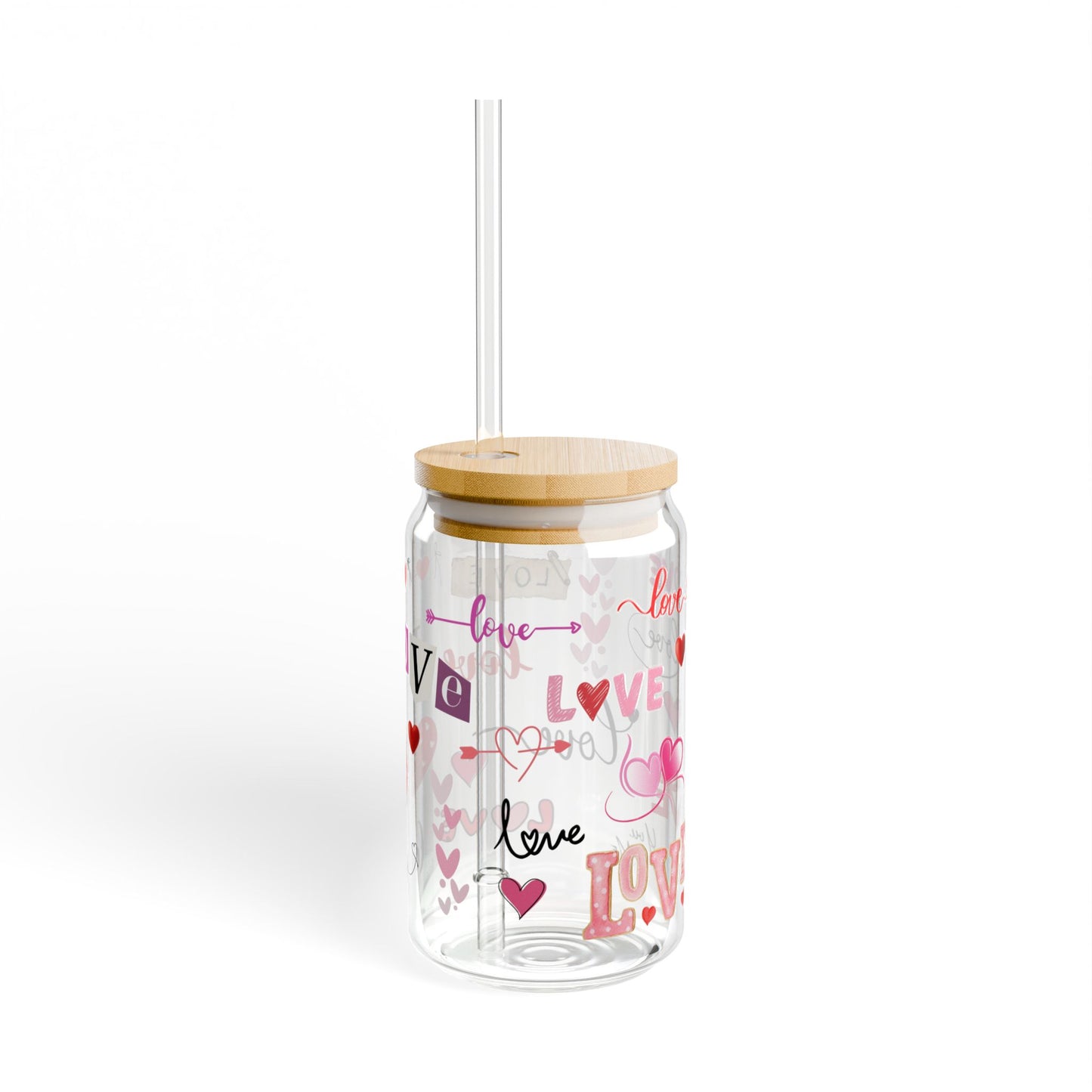 Valentine Love Sipper Glass, Romantic Drinkware for Couples, Heart Pattern Tumbler, Gift for Valentine's Day, Wedding Anniversary Present,