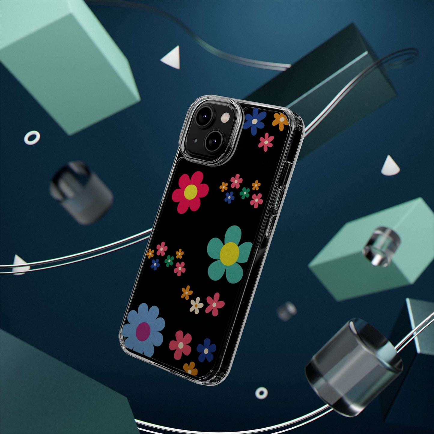 Phone Case, Cute Floral Transparent Cover, Retro Flower Power, Colorful and Happy, Clear Case Gift