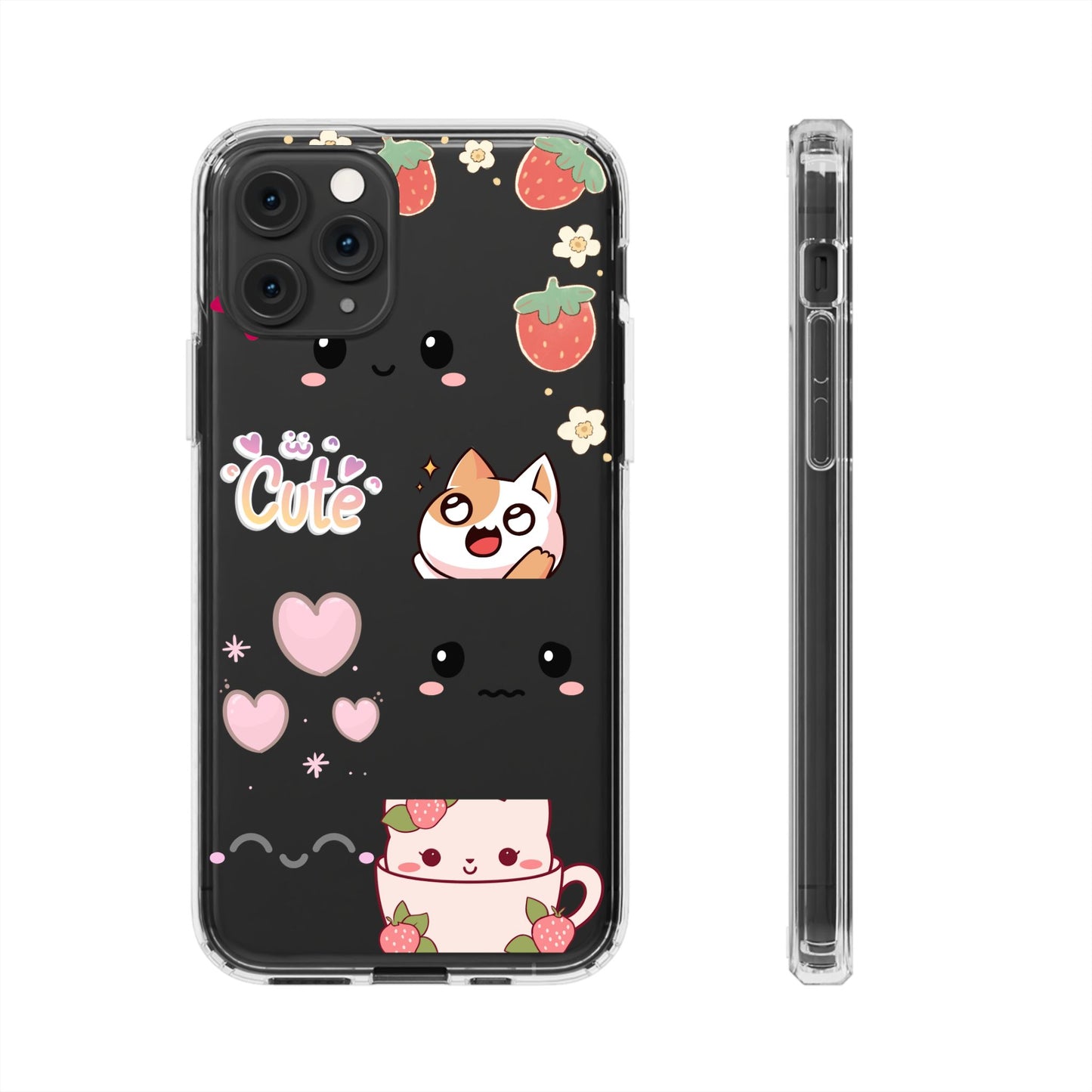 Phone Case, Kawaii Kitty Cute Clear Phone Cover, Fun Colorful Transparent Case, See thru iPhone Case, Charm Design, Gift for Cat Lovers,
