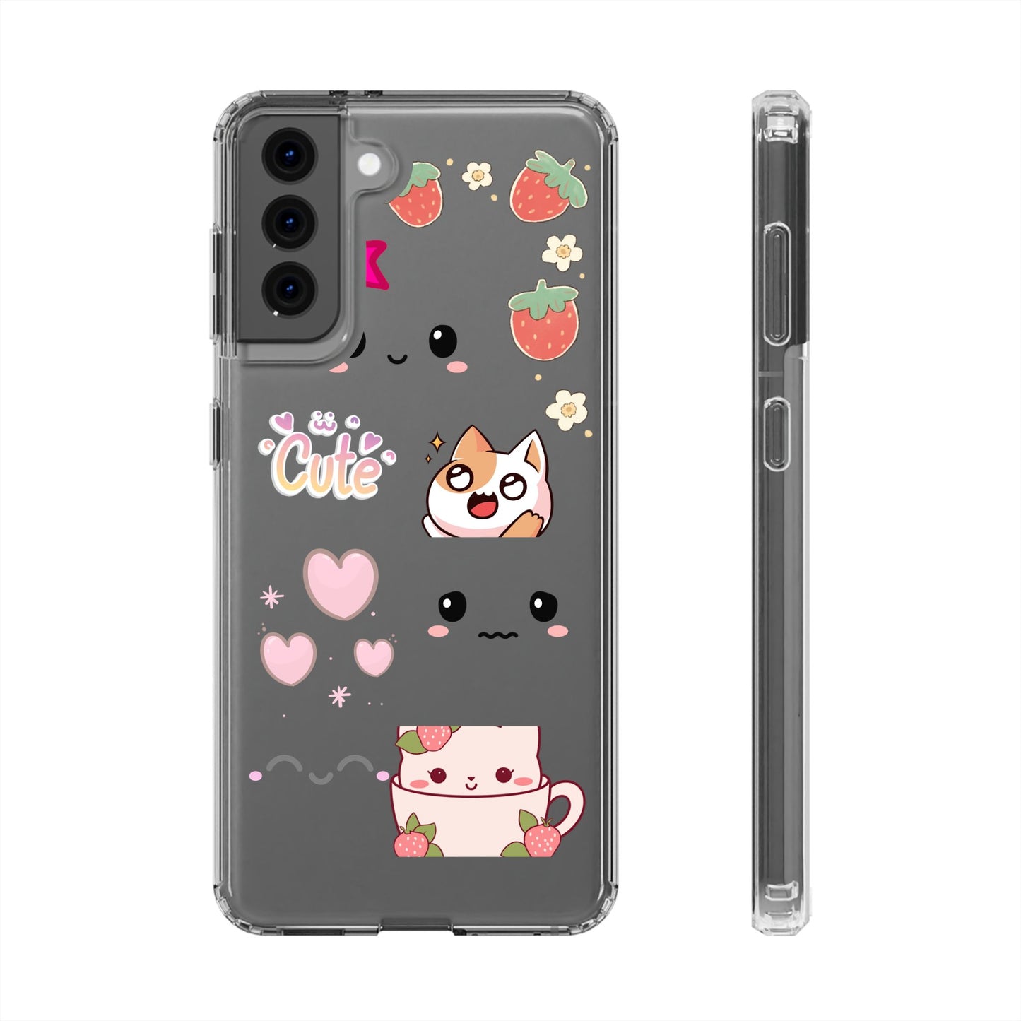 Phone Case, Kawaii Kitty Cute Clear Phone Cover, Fun Colorful Transparent Case, See thru iPhone Case, Charm Design, Gift for Cat Lovers,
