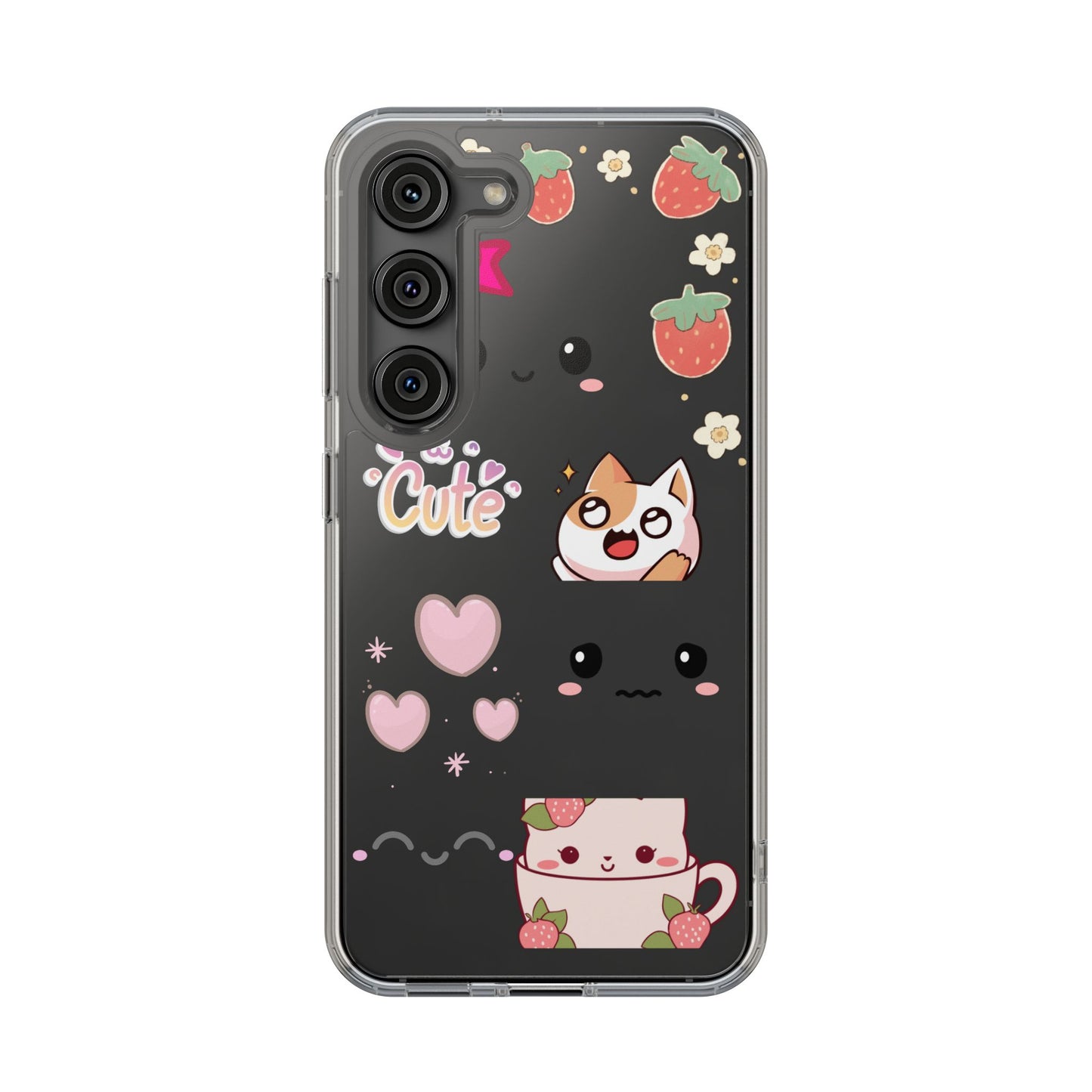 Phone Case, Kawaii Kitty Cute Clear Phone Cover, Fun Colorful Transparent Case, See thru iPhone Case, Charm Design, Gift for Cat Lovers,