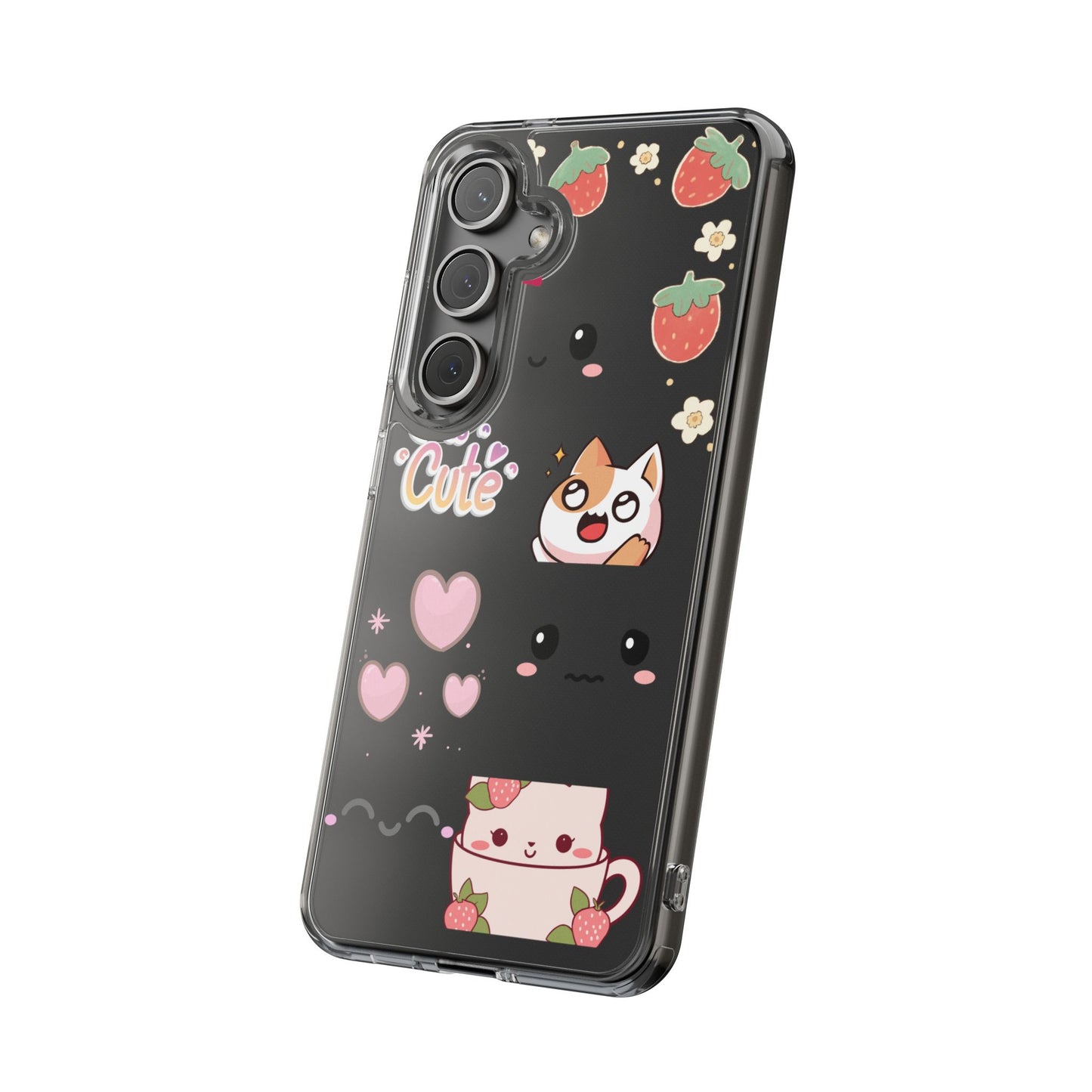 Phone Case, Kawaii Kitty Cute Clear Phone Cover, Fun Colorful Transparent Case, See thru iPhone Case, Charm Design, Gift for Cat Lovers,