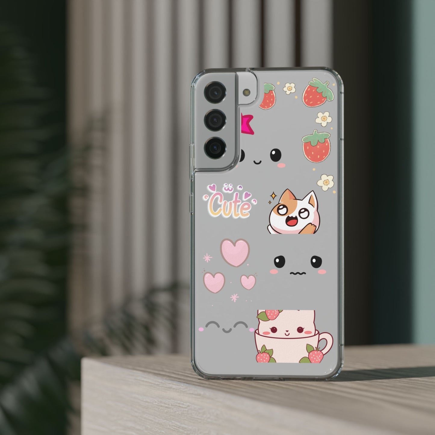 Phone Case, Kawaii Kitty Cute Clear Phone Cover, Fun Colorful Transparent Case, See thru iPhone Case, Charm Design, Gift for Cat Lovers,