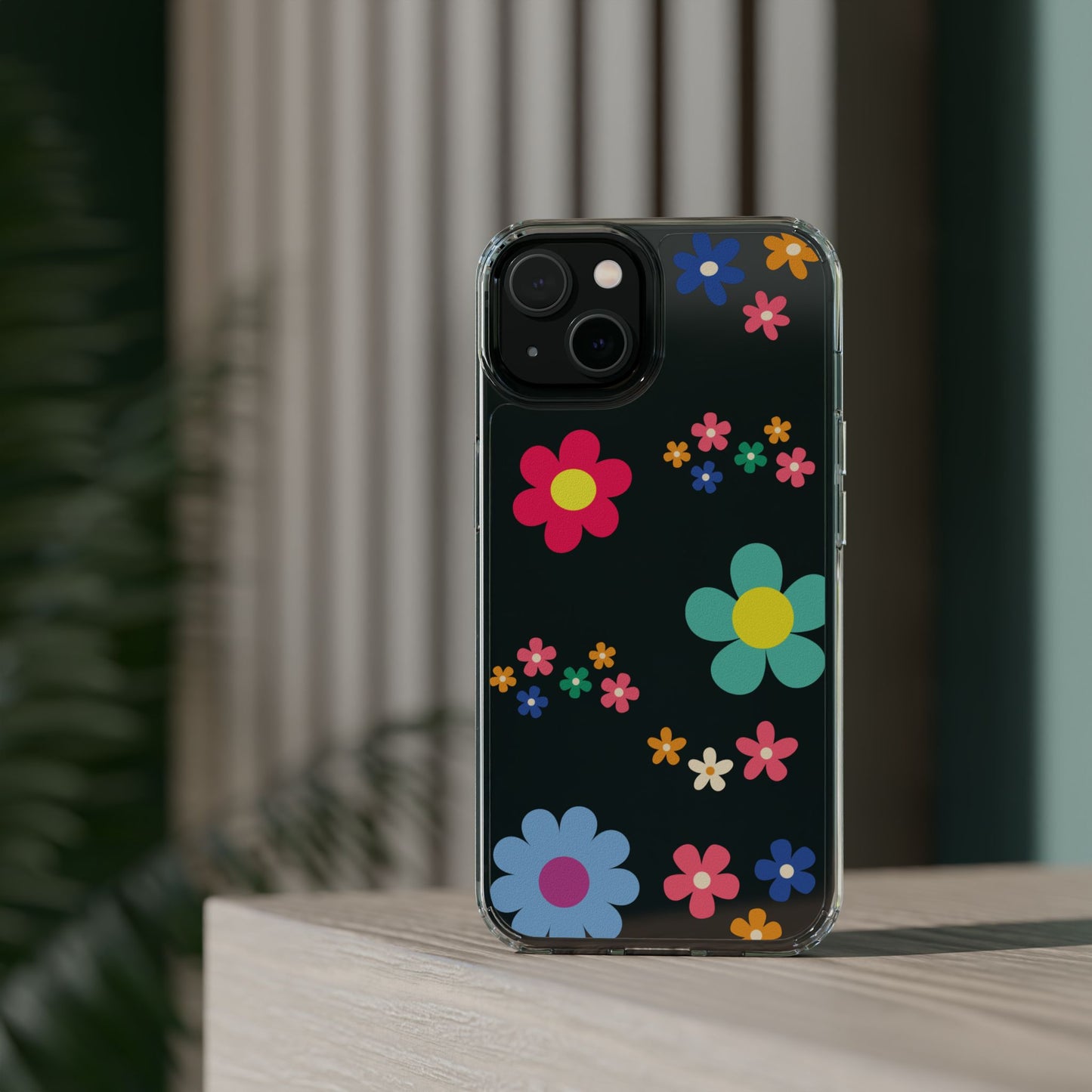 Phone Case, Cute Floral Transparent Cover, Retro Flower Power, Colorful and Happy, Clear Case Gift