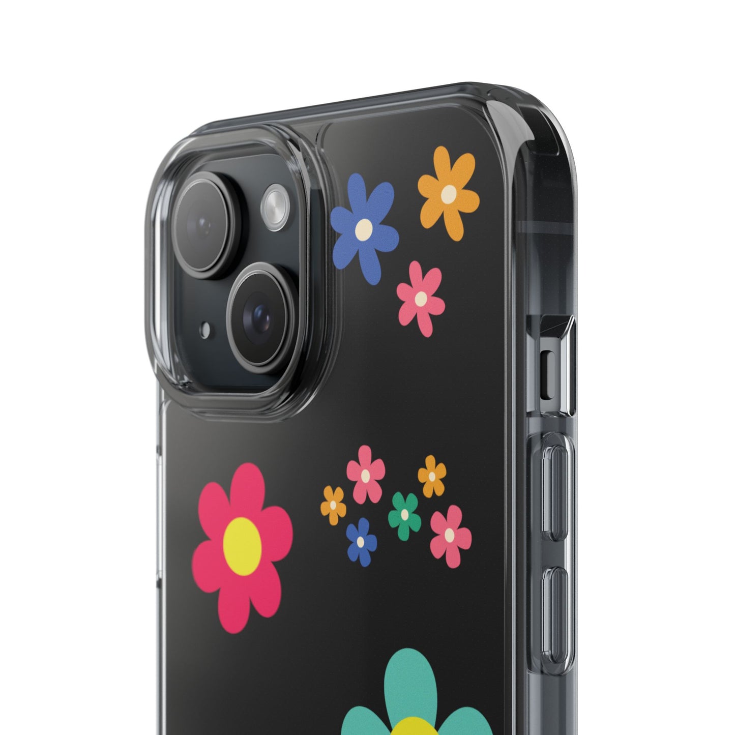 Phone Case, Cute Floral Transparent Cover, Retro Flower Power, Colorful and Happy, Clear Case Gift