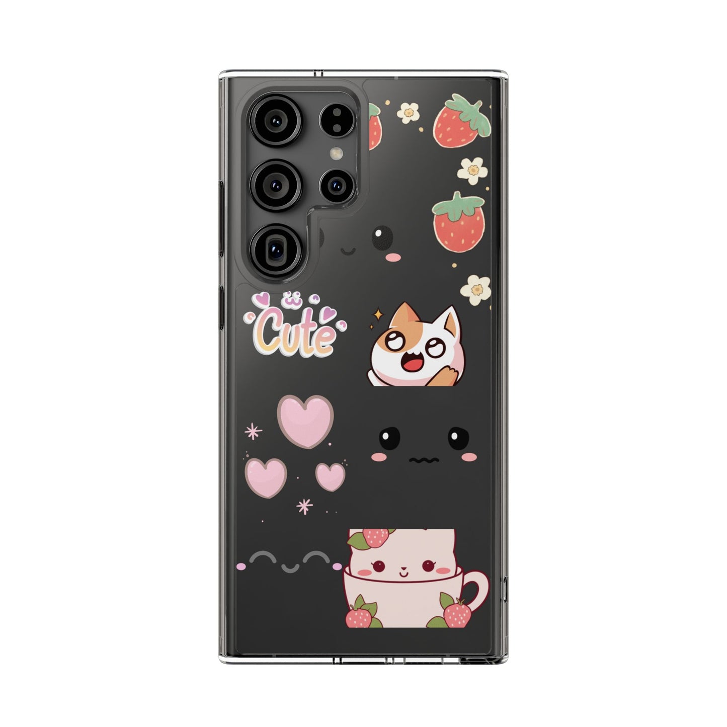 Phone Case, Kawaii Kitty Cute Clear Phone Cover, Fun Colorful Transparent Case, See thru iPhone Case, Charm Design, Gift for Cat Lovers,