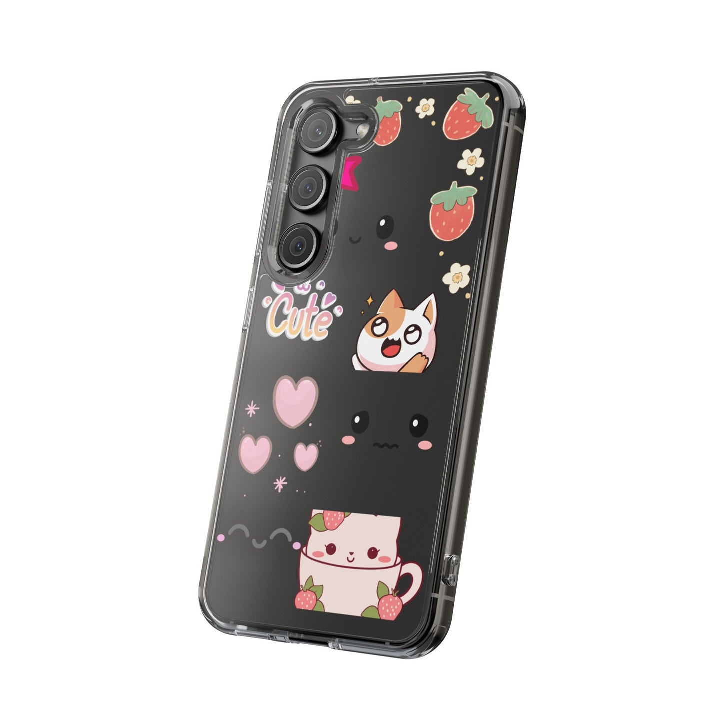 Phone Case, Kawaii Kitty Cute Clear Phone Cover, Fun Colorful Transparent Case, See thru iPhone Case, Charm Design, Gift for Cat Lovers,