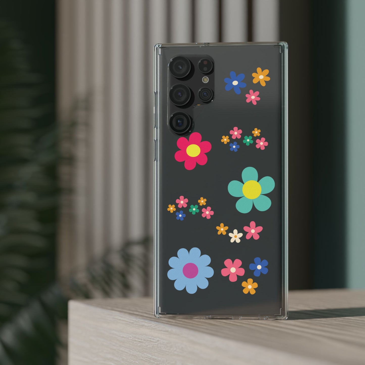 Phone Case, Cute Floral Transparent Cover, Retro Flower Power, Colorful and Happy, Clear Case Gift