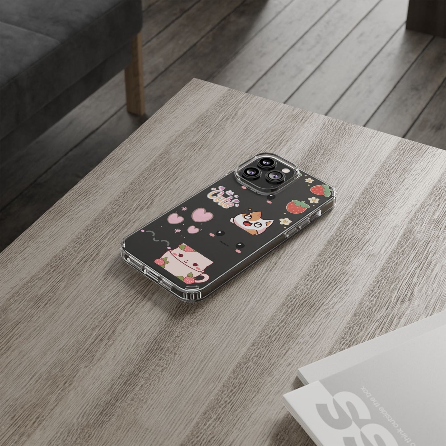 Phone Case, Kawaii Kitty Cute Clear Phone Cover, Fun Colorful Transparent Case, See thru iPhone Case, Charm Design, Gift for Cat Lovers,