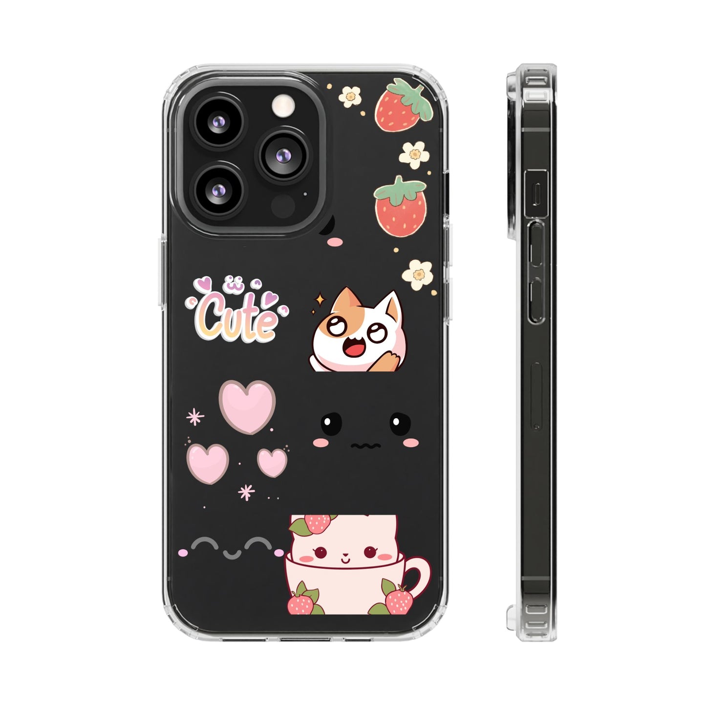 Phone Case, Kawaii Kitty Cute Clear Phone Cover, Fun Colorful Transparent Case, See thru iPhone Case, Charm Design, Gift for Cat Lovers,