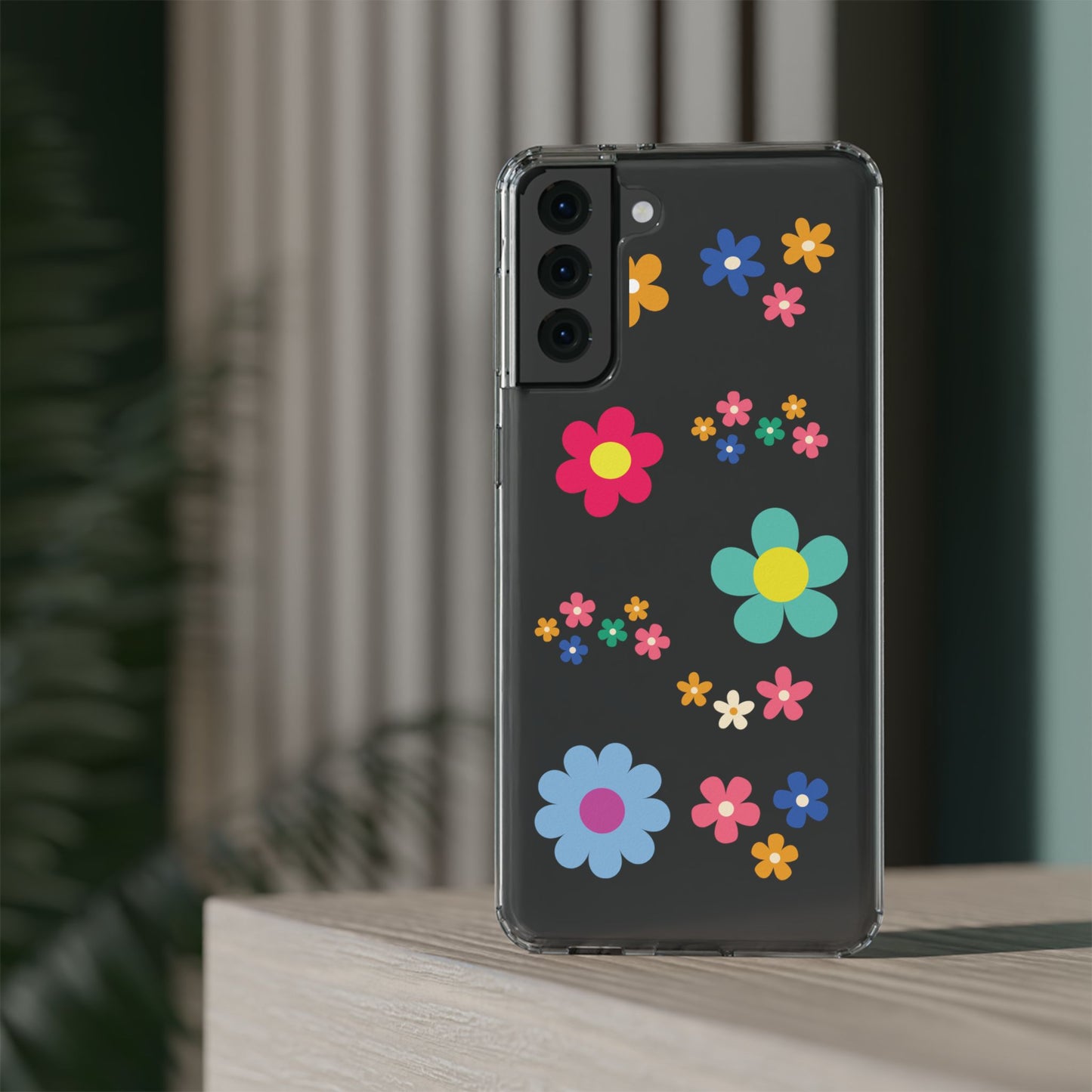 Phone Case, Cute Floral Transparent Cover, Retro Flower Power, Colorful and Happy, Clear Case Gift