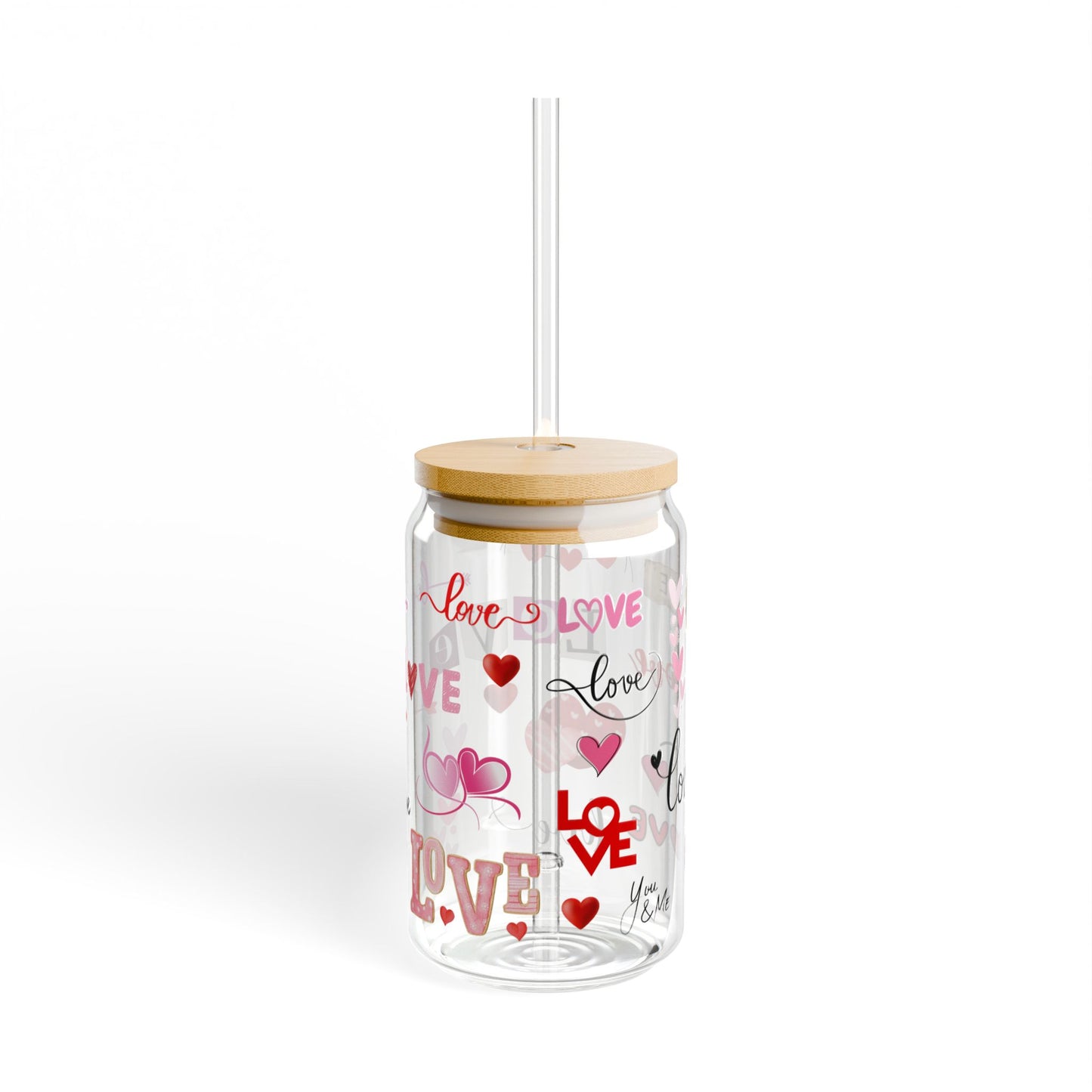 Valentine Love Sipper Glass, Romantic Drinkware for Couples, Heart Pattern Tumbler, Gift for Valentine's Day, Wedding Anniversary Present,