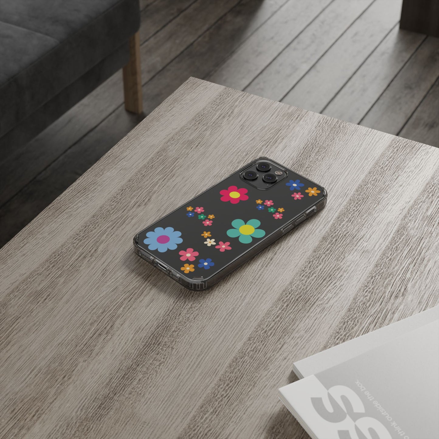 Phone Case, Cute Floral Transparent Cover, Retro Flower Power, Colorful and Happy, Clear Case Gift