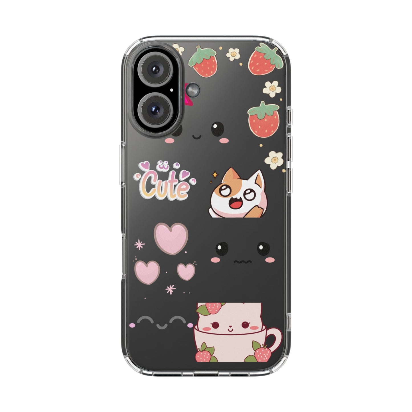 Phone Case, Kawaii Kitty Cute Clear Phone Cover, Fun Colorful Transparent Case, See thru iPhone Case, Charm Design, Gift for Cat Lovers,