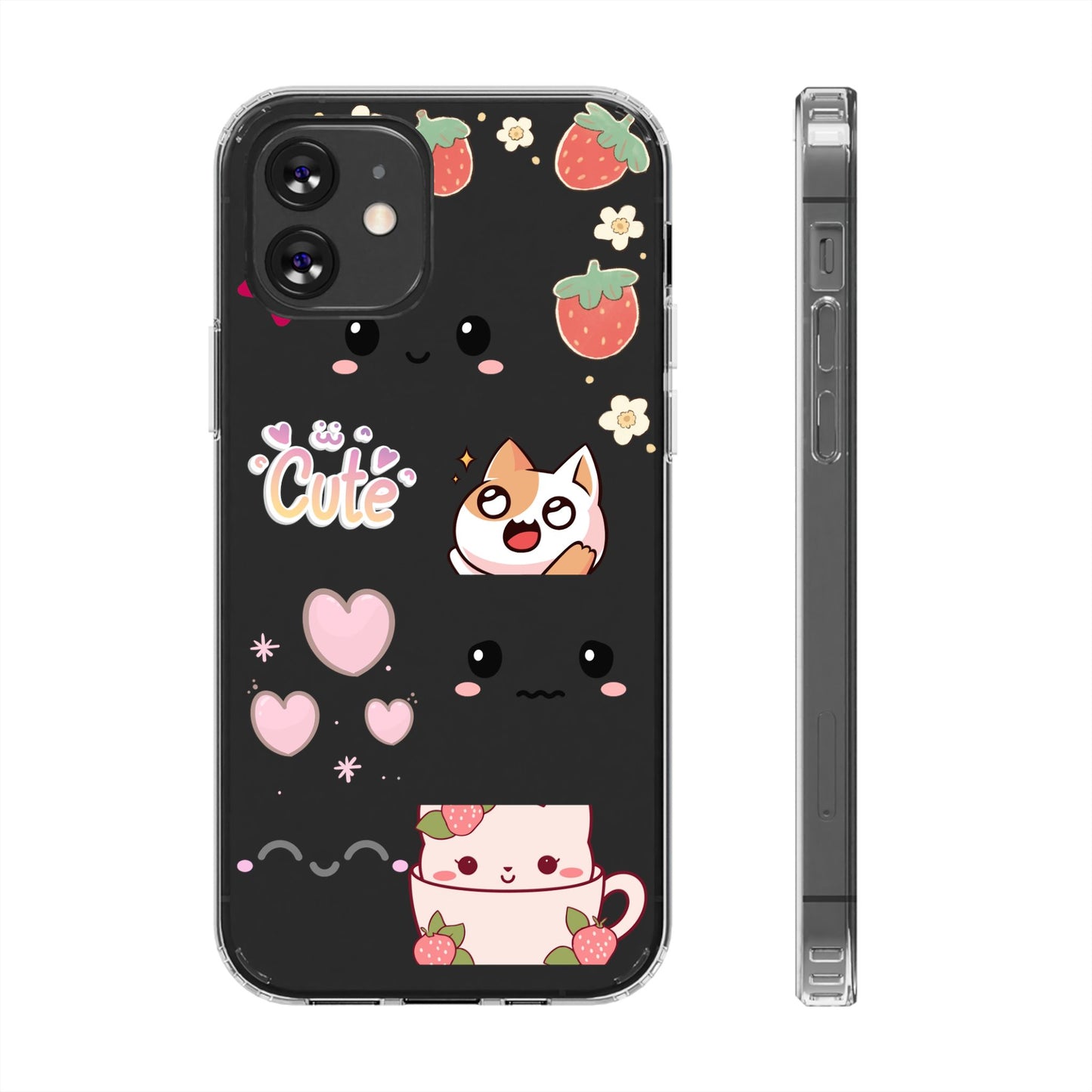 Phone Case, Kawaii Kitty Cute Clear Phone Cover, Fun Colorful Transparent Case, See thru iPhone Case, Charm Design, Gift for Cat Lovers,