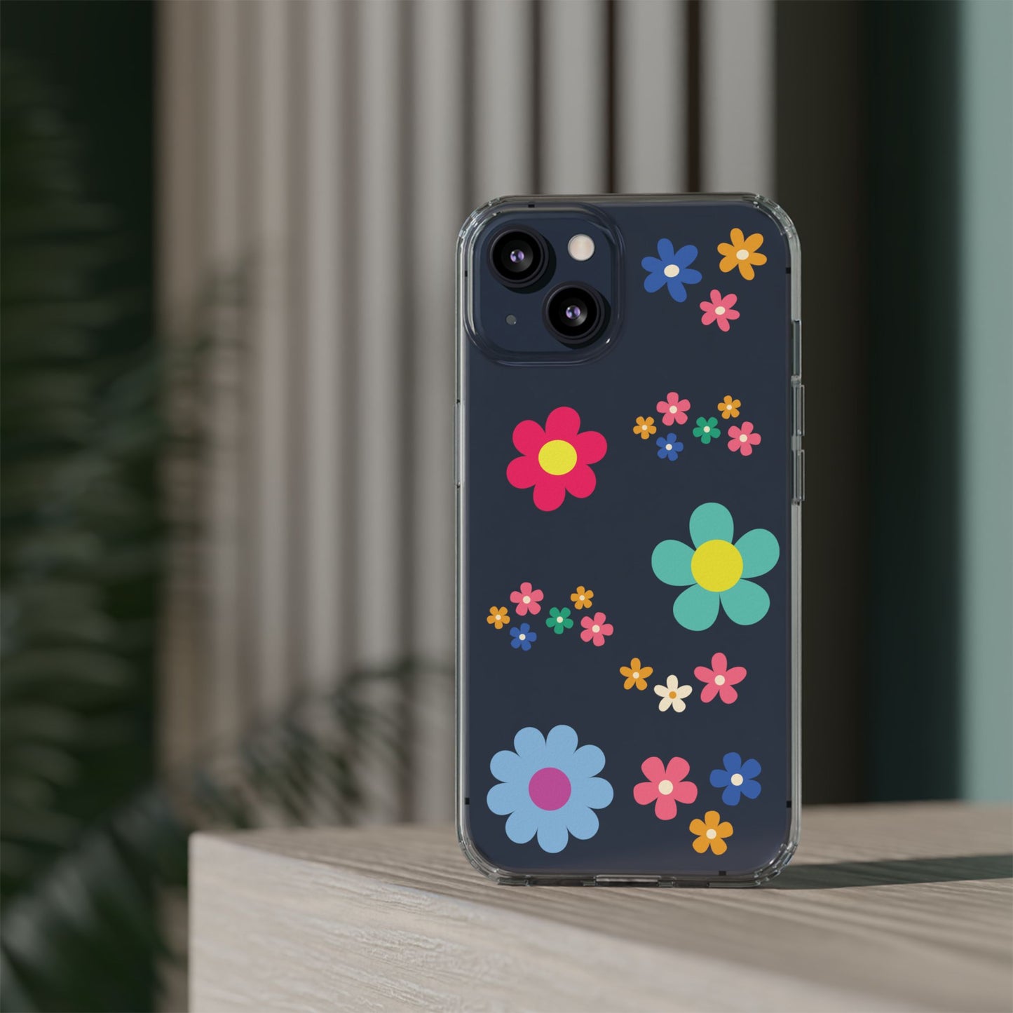 Phone Case, Cute Floral Transparent Cover, Retro Flower Power, Colorful and Happy, Clear Case Gift