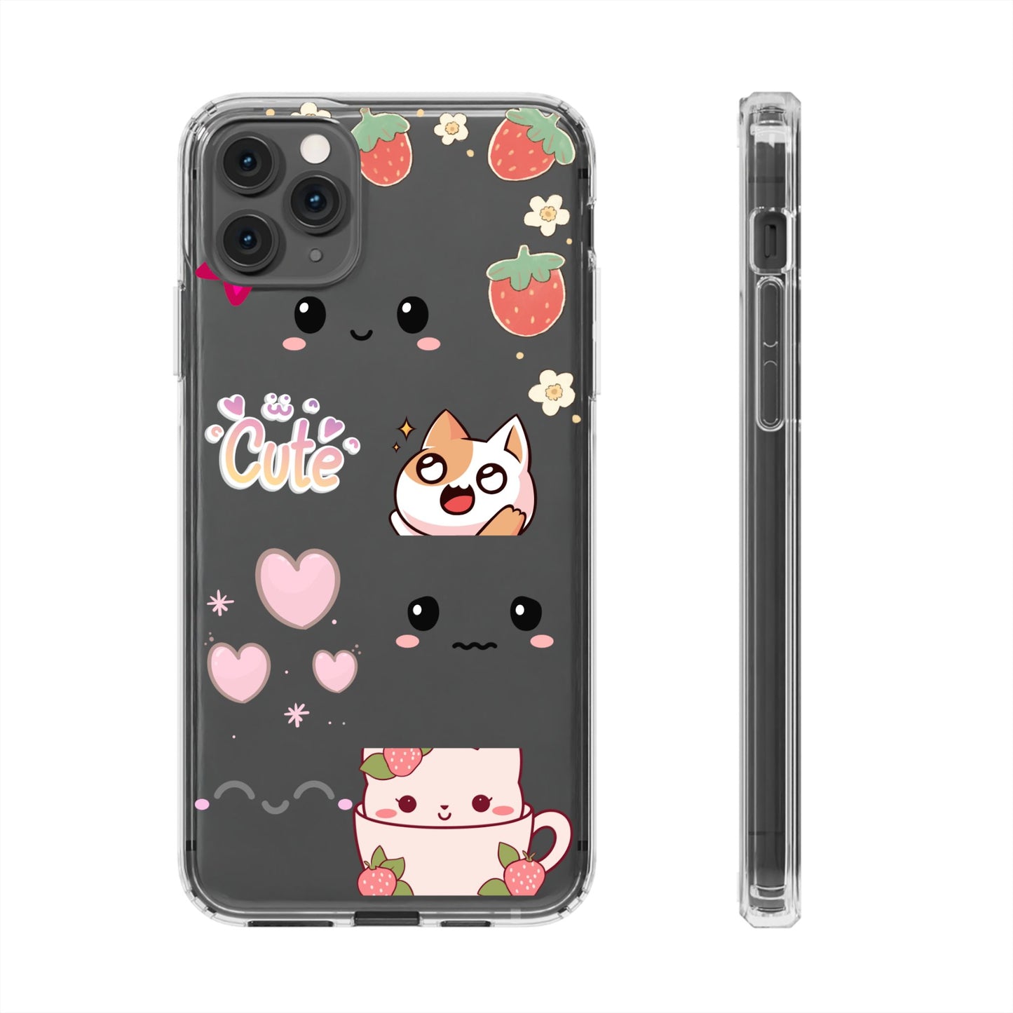 Phone Case, Kawaii Kitty Cute Clear Phone Cover, Fun Colorful Transparent Case, See thru iPhone Case, Charm Design, Gift for Cat Lovers,