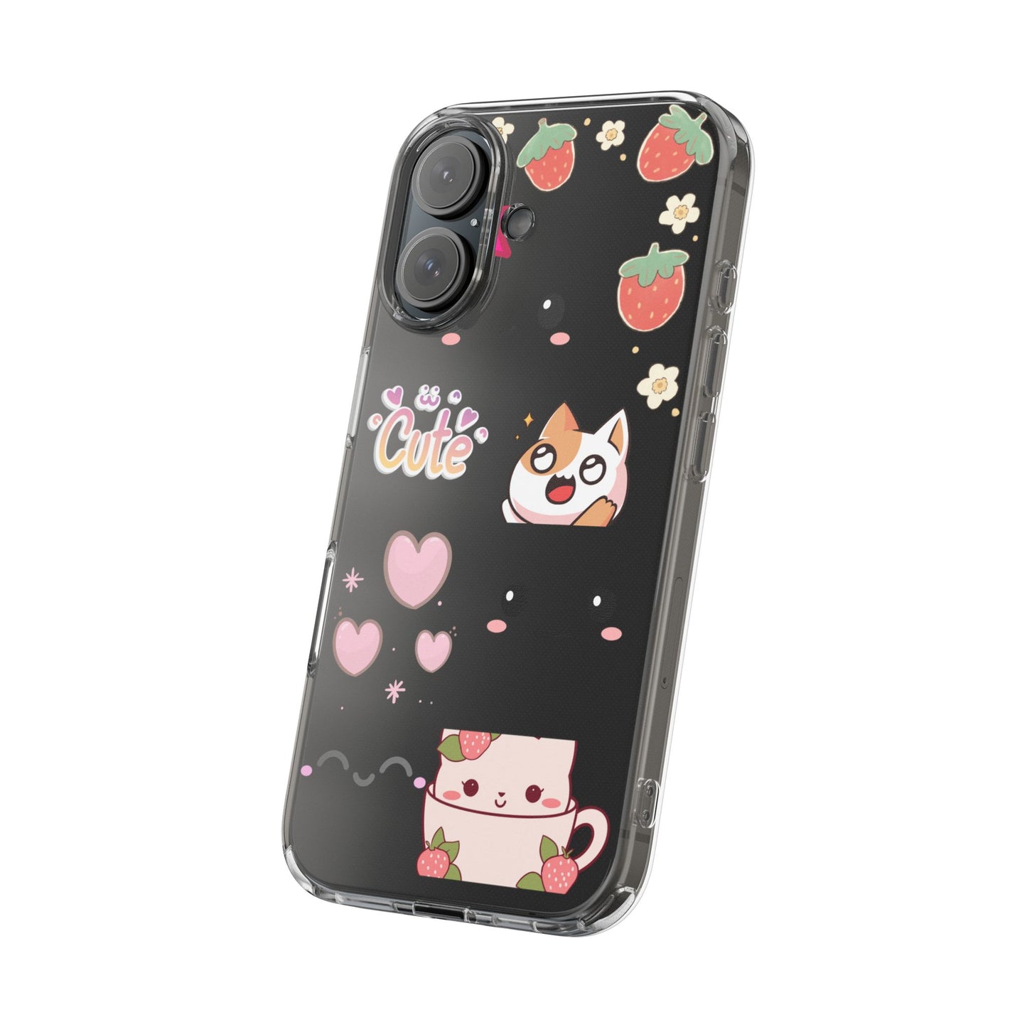 Phone Case, Kawaii Kitty Cute Clear Phone Cover, Fun Colorful Transparent Case, See thru iPhone Case, Charm Design, Gift for Cat Lovers,