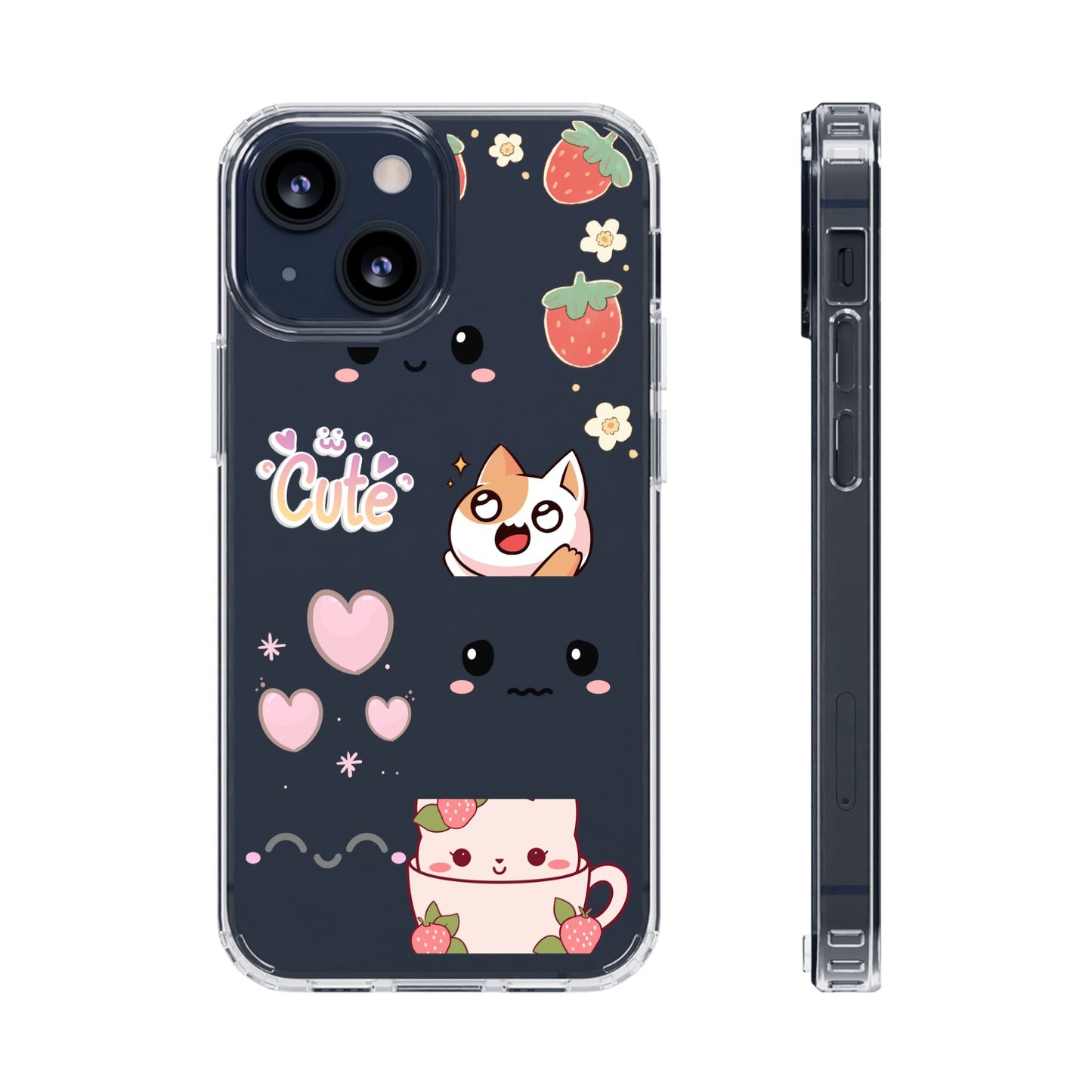 Phone Case, Kawaii Kitty Cute Clear Phone Cover, Fun Colorful Transparent Case, See thru iPhone Case, Charm Design, Gift for Cat Lovers,