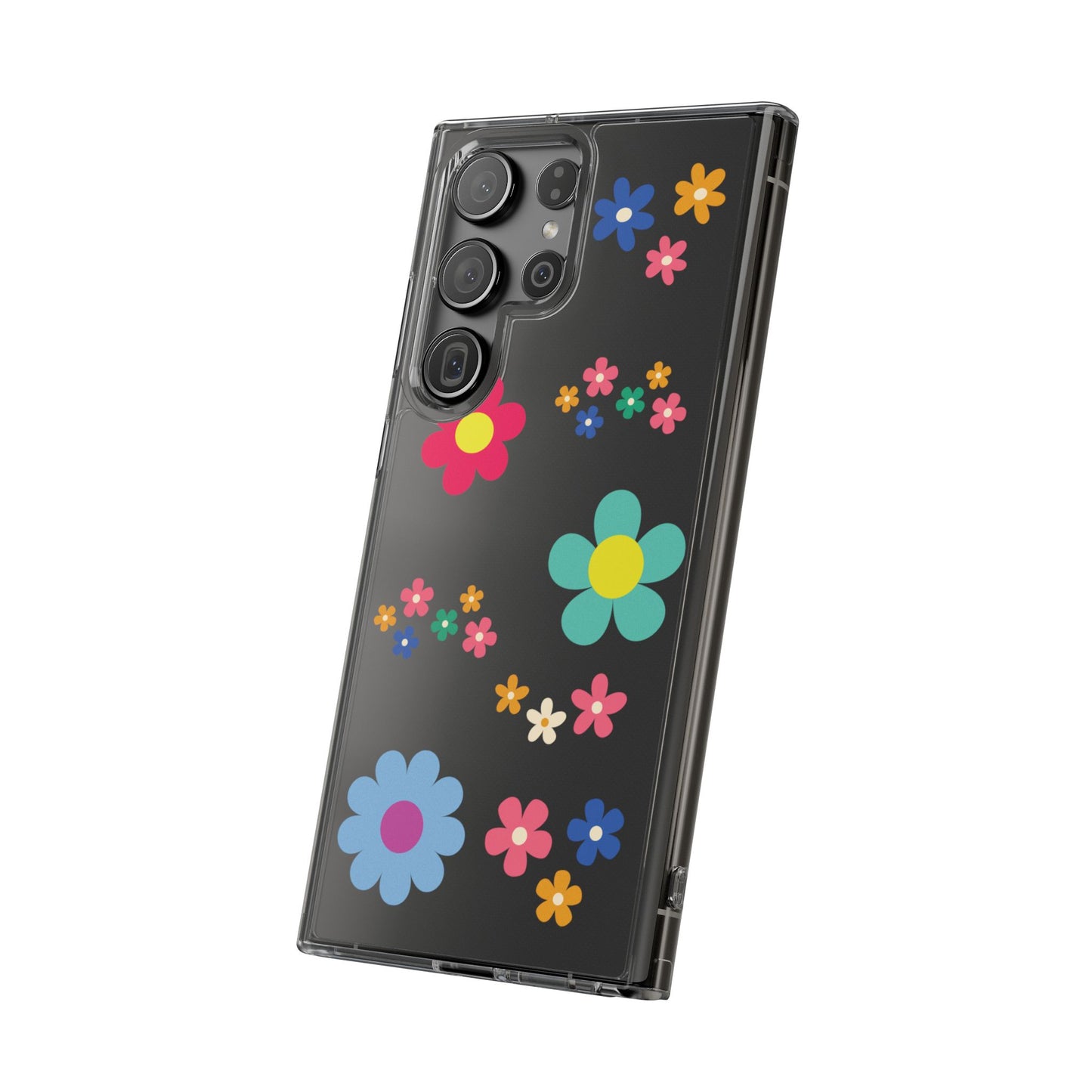 Phone Case, Cute Floral Transparent Cover, Retro Flower Power, Colorful and Happy, Clear Case Gift