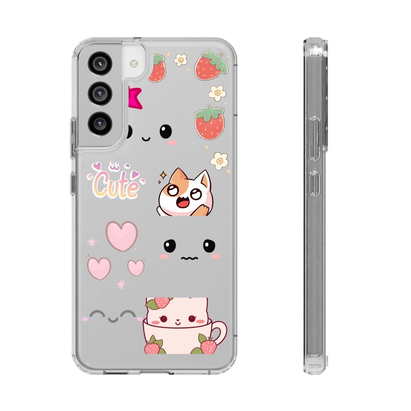 Phone Case, Kawaii Kitty Cute Clear Phone Cover, Fun Colorful Transparent Case, See thru iPhone Case, Charm Design, Gift for Cat Lovers,