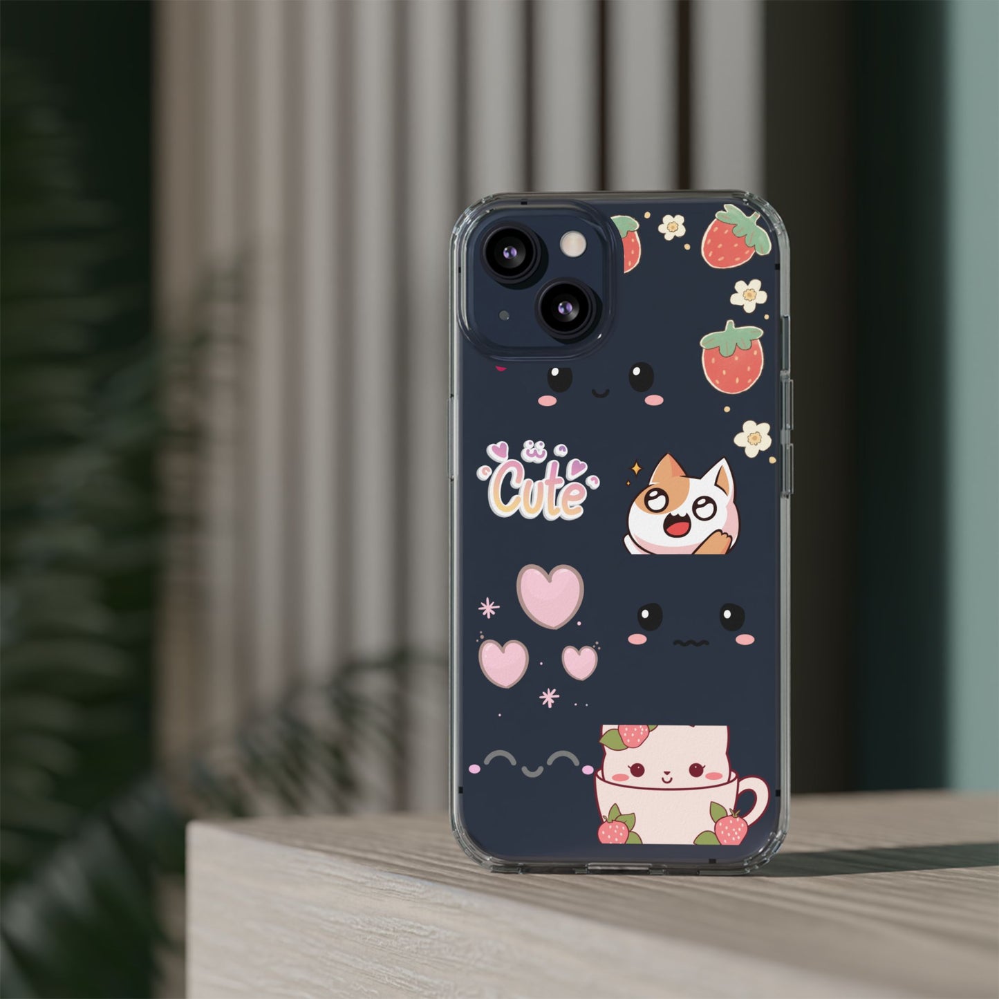 Phone Case, Kawaii Kitty Cute Clear Phone Cover, Fun Colorful Transparent Case, See thru iPhone Case, Charm Design, Gift for Cat Lovers,