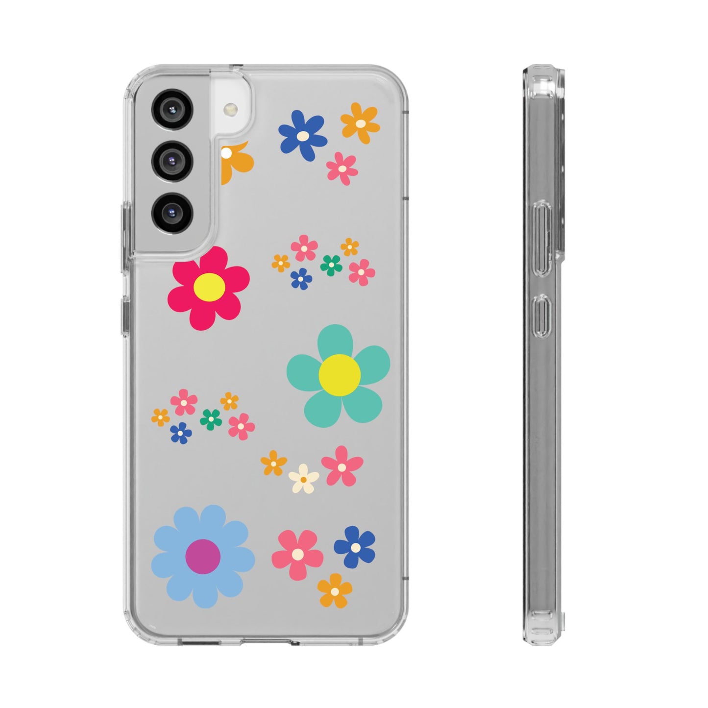 Phone Case, Cute Floral Transparent Cover, Retro Flower Power, Colorful and Happy, Clear Case Gift