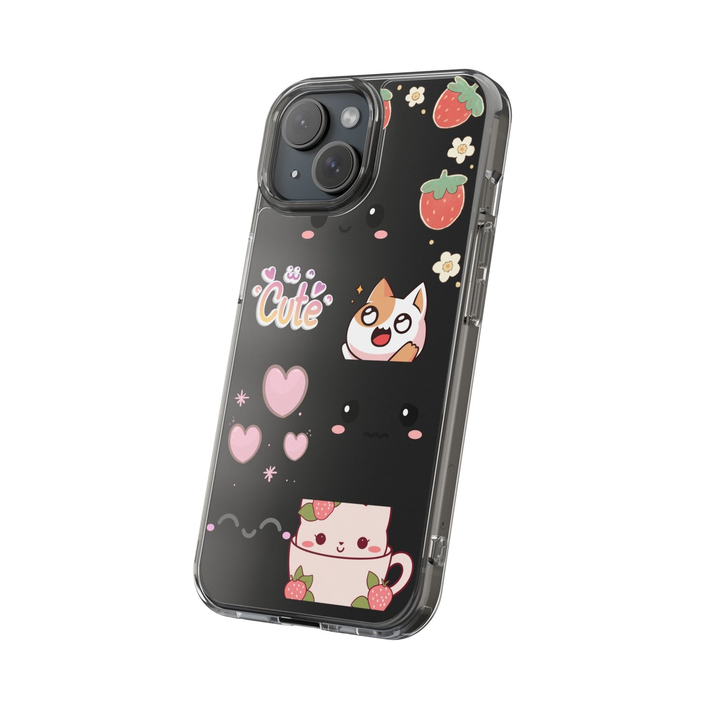 Phone Case, Kawaii Kitty Cute Clear Phone Cover, Fun Colorful Transparent Case, See thru iPhone Case, Charm Design, Gift for Cat Lovers,