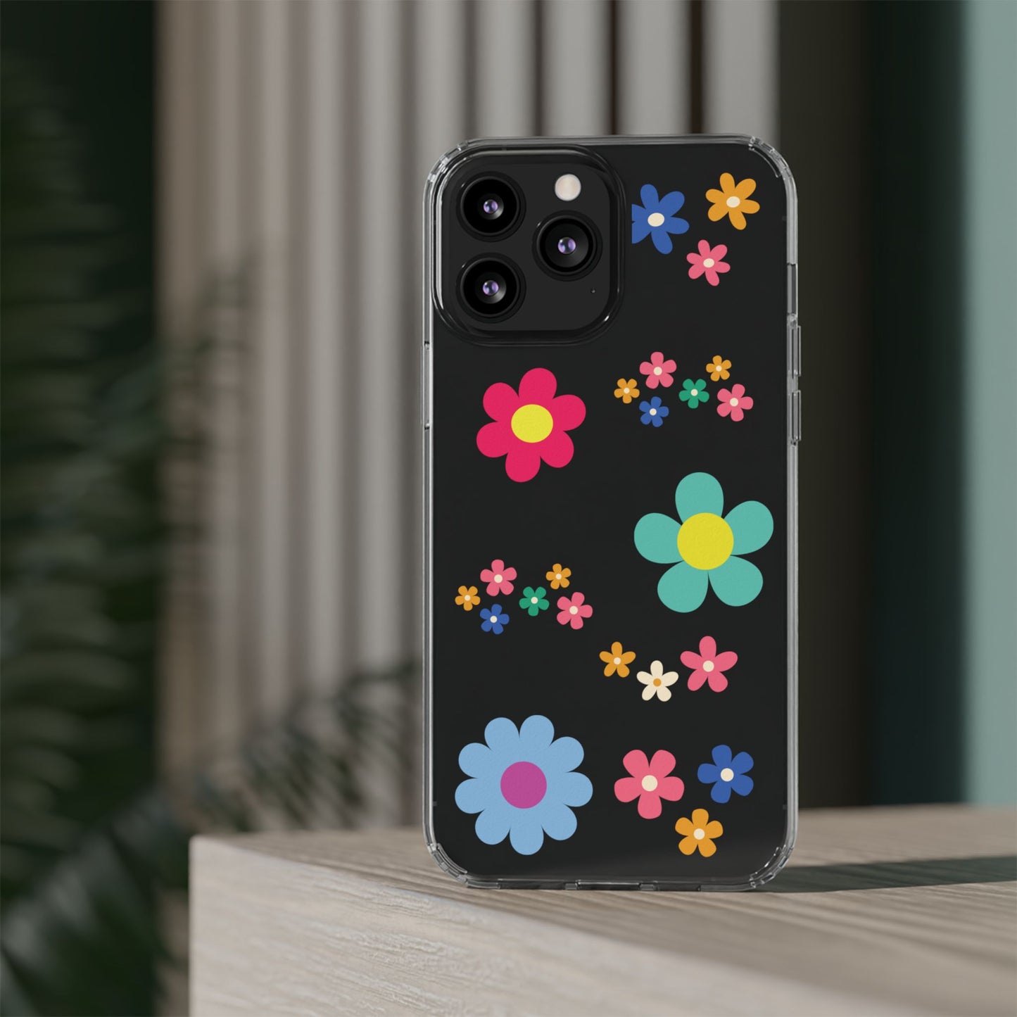 Phone Case, Cute Floral Transparent Cover, Retro Flower Power, Colorful and Happy, Clear Case Gift