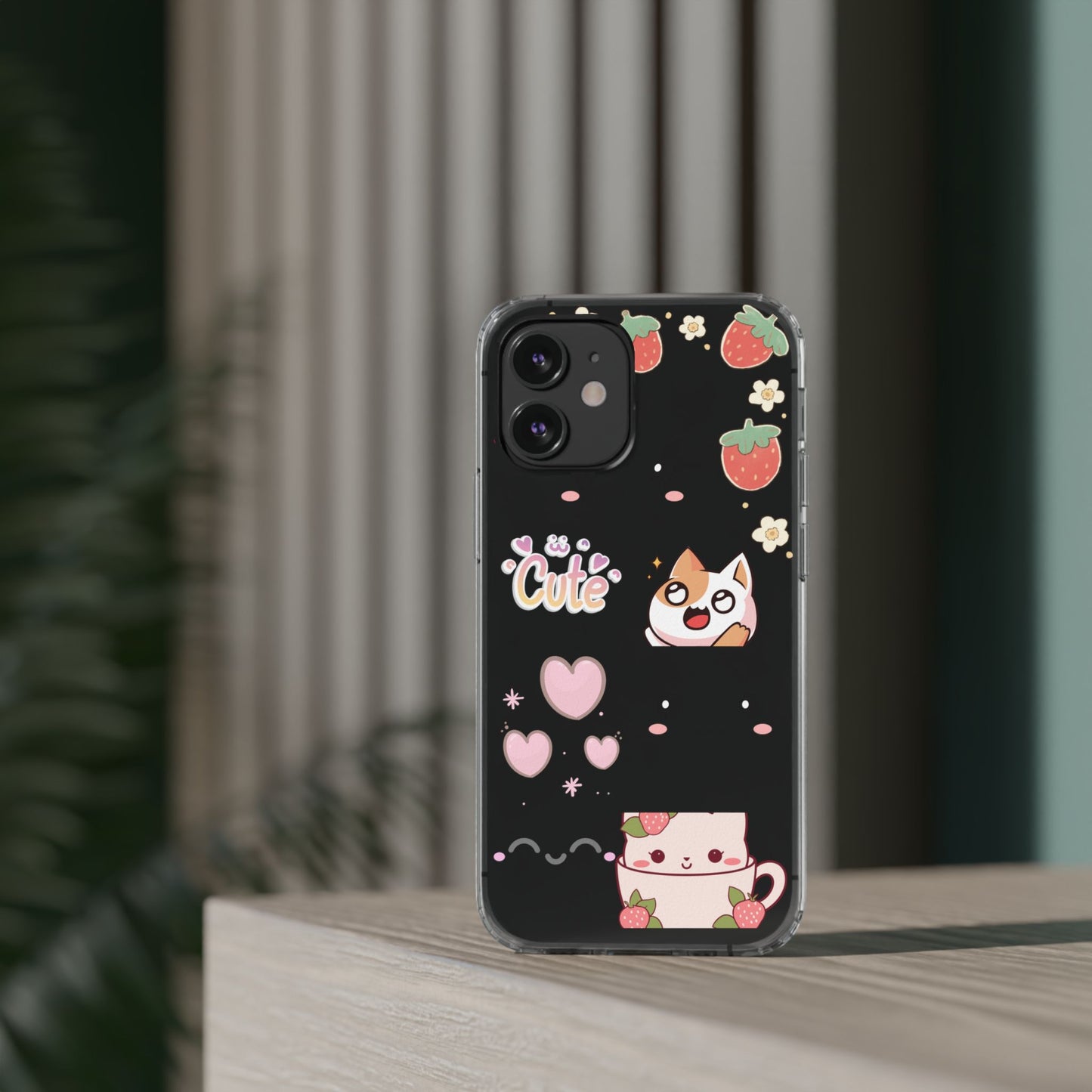 Phone Case, Kawaii Kitty Cute Clear Phone Cover, Fun Colorful Transparent Case, See thru iPhone Case, Charm Design, Gift for Cat Lovers,