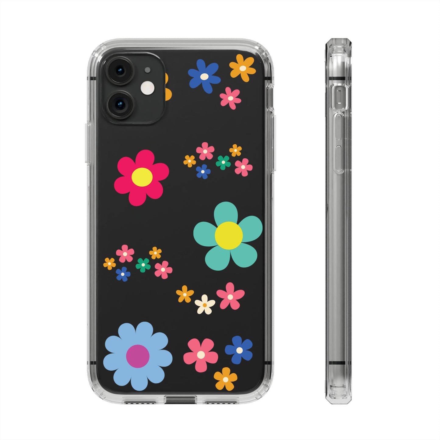 Phone Case, Cute Floral Transparent Cover, Retro Flower Power, Colorful and Happy, Clear Case Gift