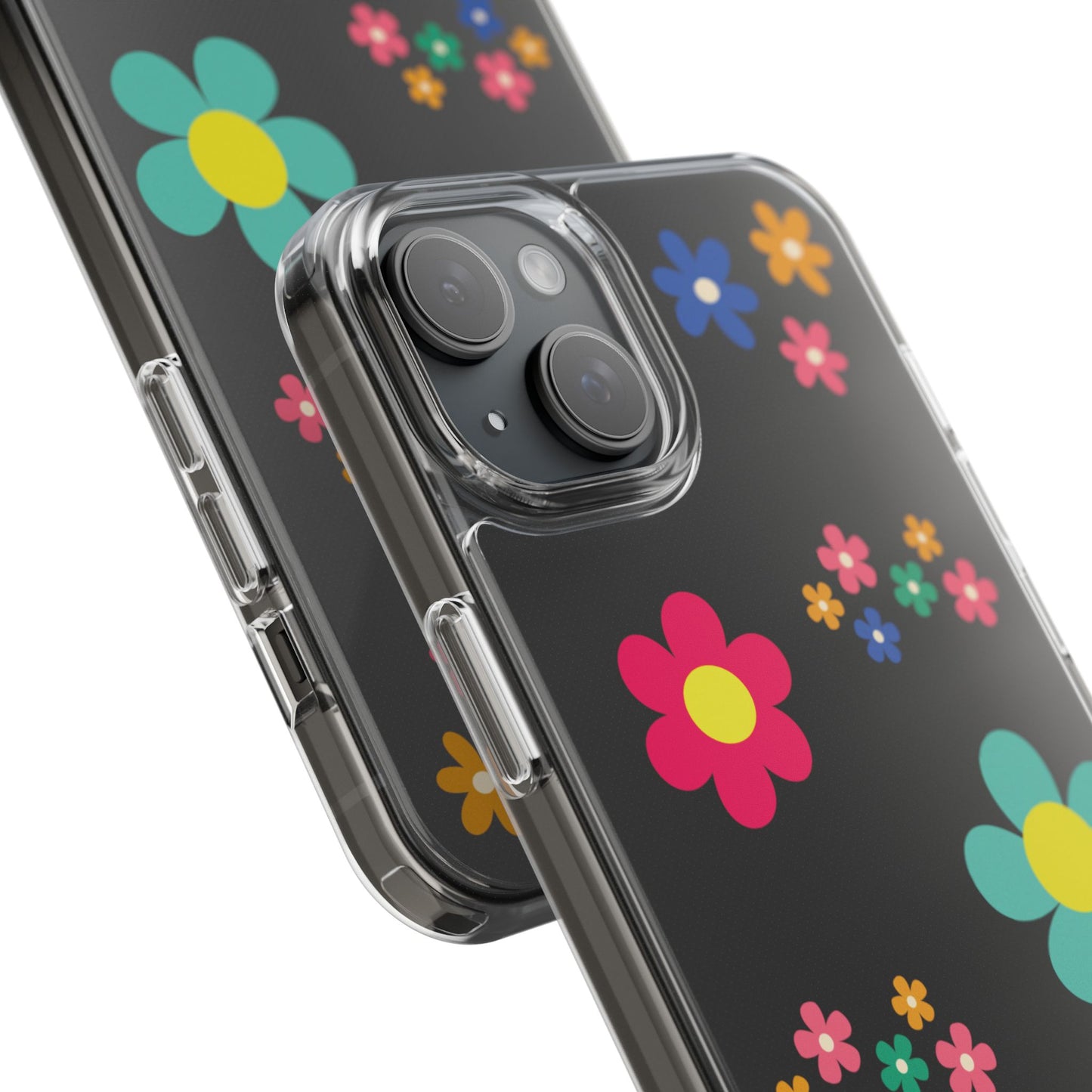Phone Case, Cute Floral Transparent Cover, Retro Flower Power, Colorful and Happy, Clear Case Gift