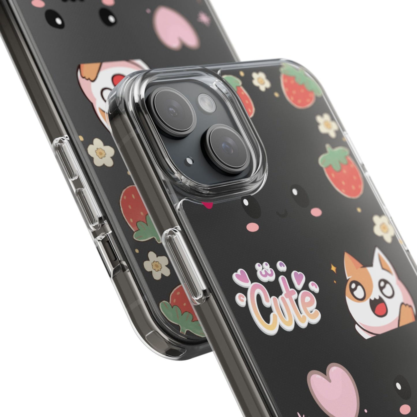 Phone Case, Kawaii Kitty Cute Clear Phone Cover, Fun Colorful Transparent Case, See thru iPhone Case, Charm Design, Gift for Cat Lovers,