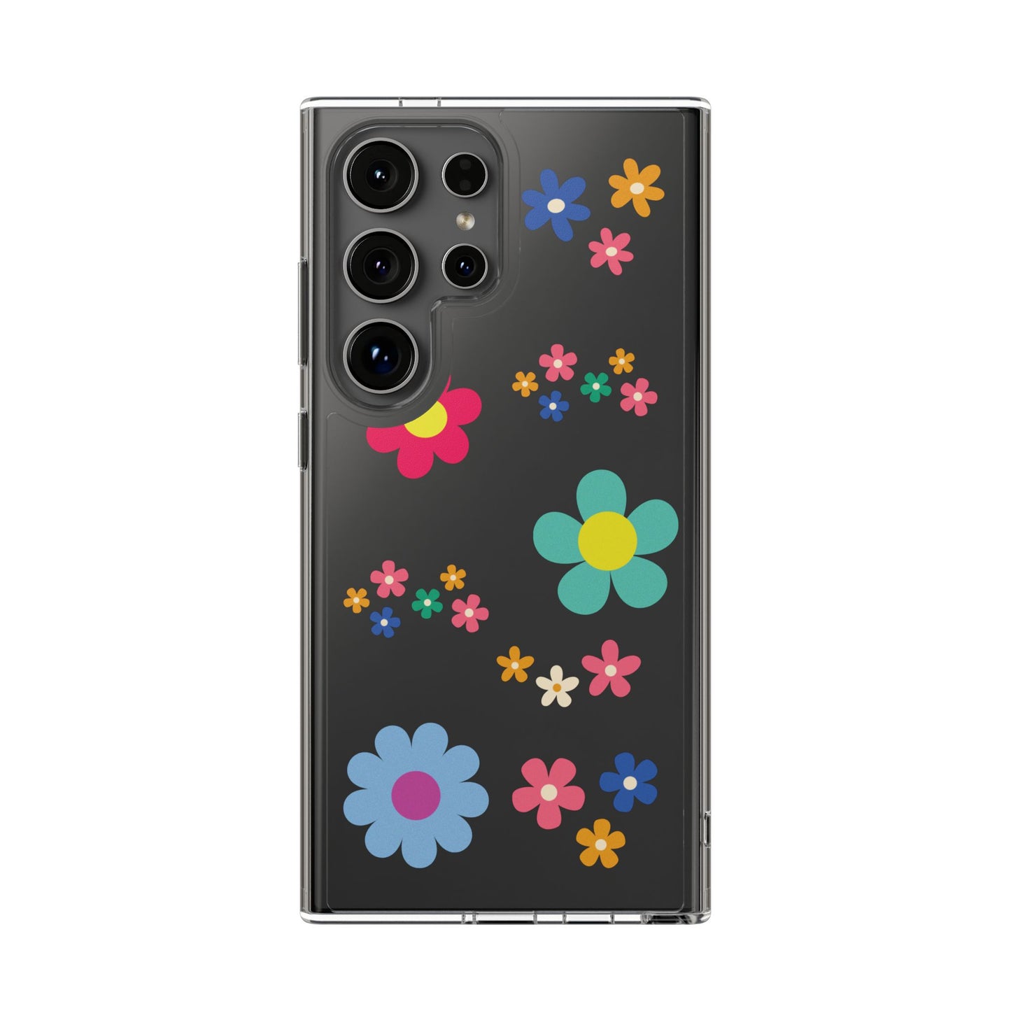 Phone Case, Cute Floral Transparent Cover, Retro Flower Power, Colorful and Happy, Clear Case Gift