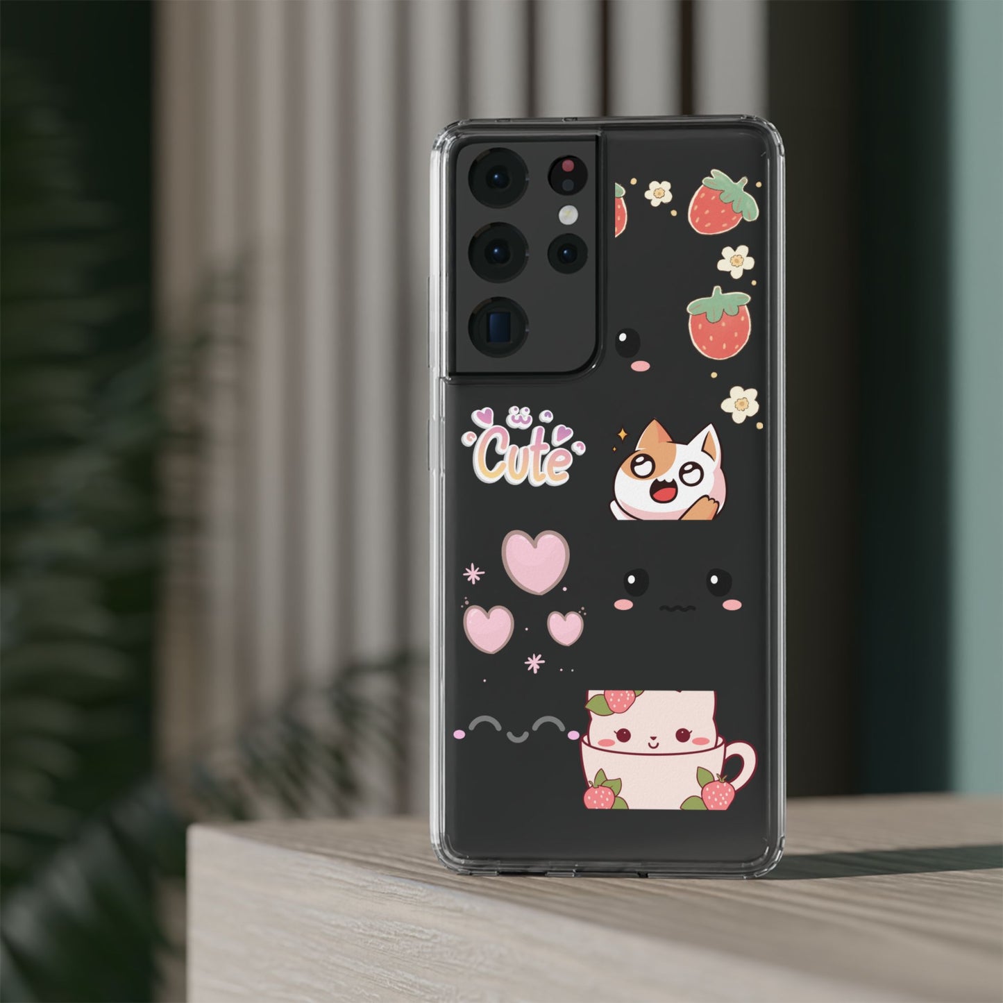 Phone Case, Kawaii Kitty Cute Clear Phone Cover, Fun Colorful Transparent Case, See thru iPhone Case, Charm Design, Gift for Cat Lovers,