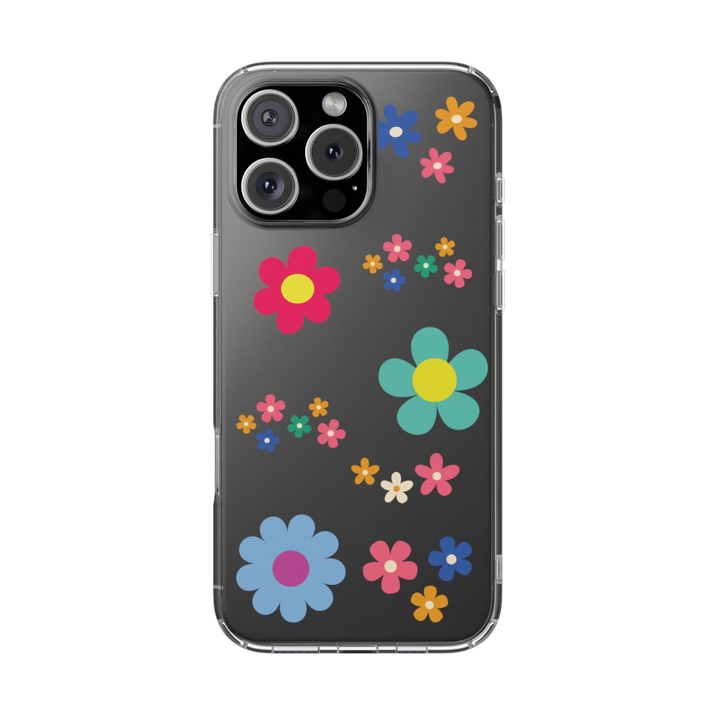 Phone Case, Cute Floral Transparent Cover, Retro Flower Power, Colorful and Happy, Clear Case Gift