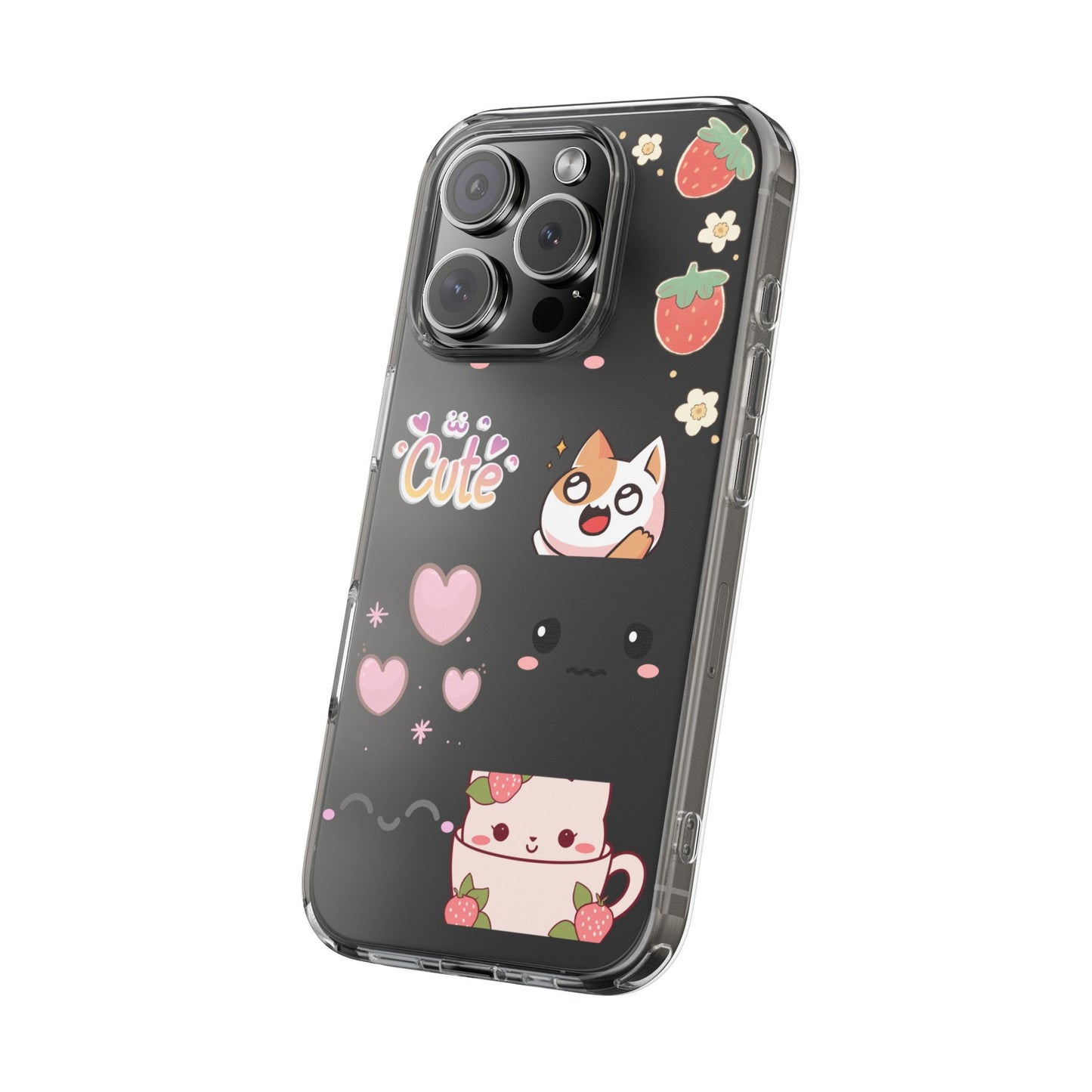 Phone Case, Kawaii Kitty Cute Clear Phone Cover, Fun Colorful Transparent Case, See thru iPhone Case, Charm Design, Gift for Cat Lovers,