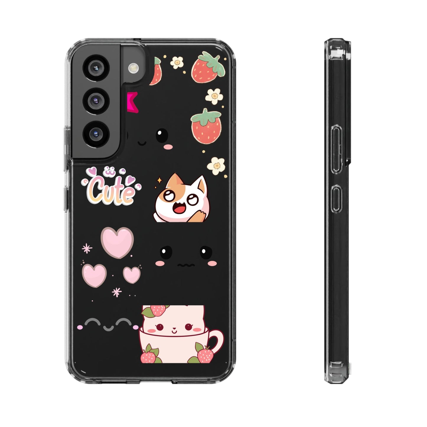 Phone Case, Kawaii Kitty Cute Clear Phone Cover, Fun Colorful Transparent Case, See thru iPhone Case, Charm Design, Gift for Cat Lovers,