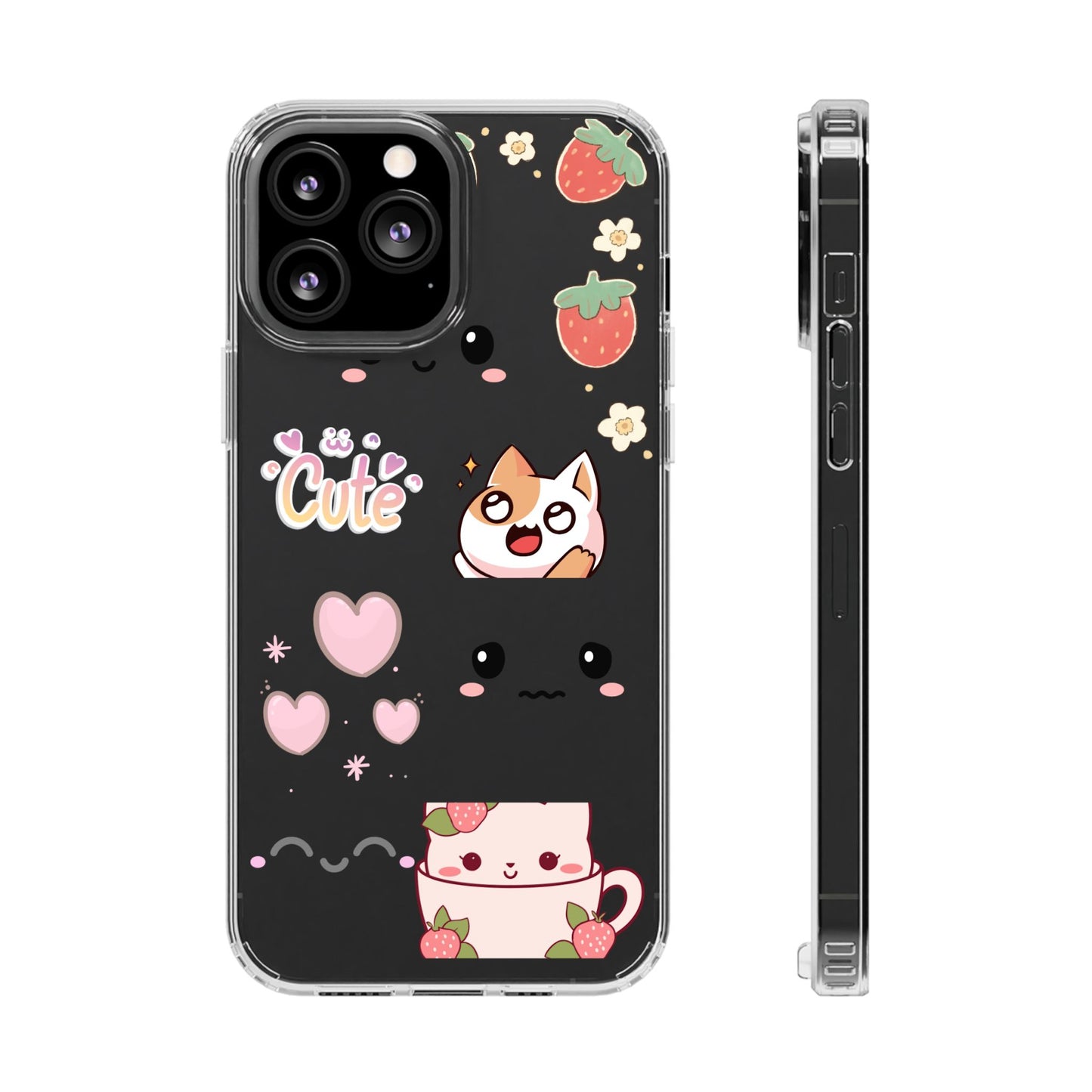 Phone Case, Kawaii Kitty Cute Clear Phone Cover, Fun Colorful Transparent Case, See thru iPhone Case, Charm Design, Gift for Cat Lovers,