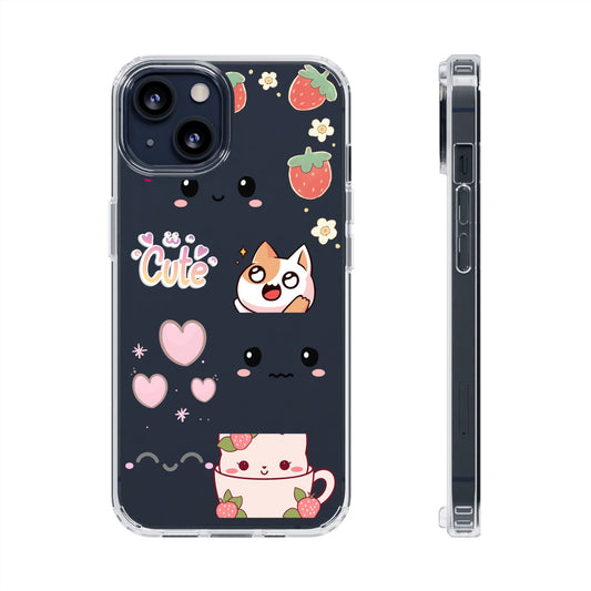Phone Case, Kawaii Kitty Cute Clear Phone Cover, Fun Colorful Transparent Case, See thru iPhone Case, Charm Design, Gift for Cat Lovers,