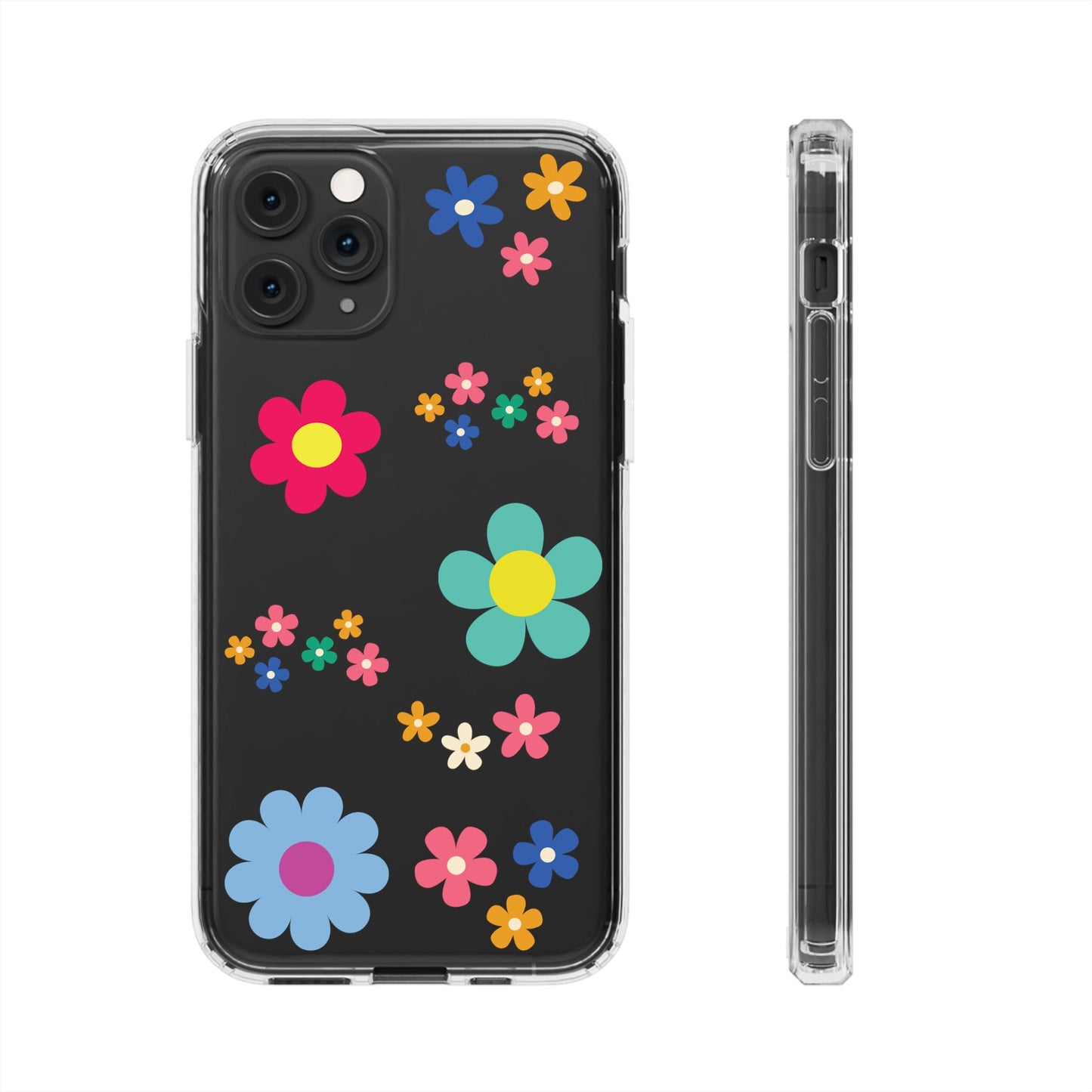 Phone Case, Cute Floral Transparent Cover, Retro Flower Power, Colorful and Happy, Clear Case Gift