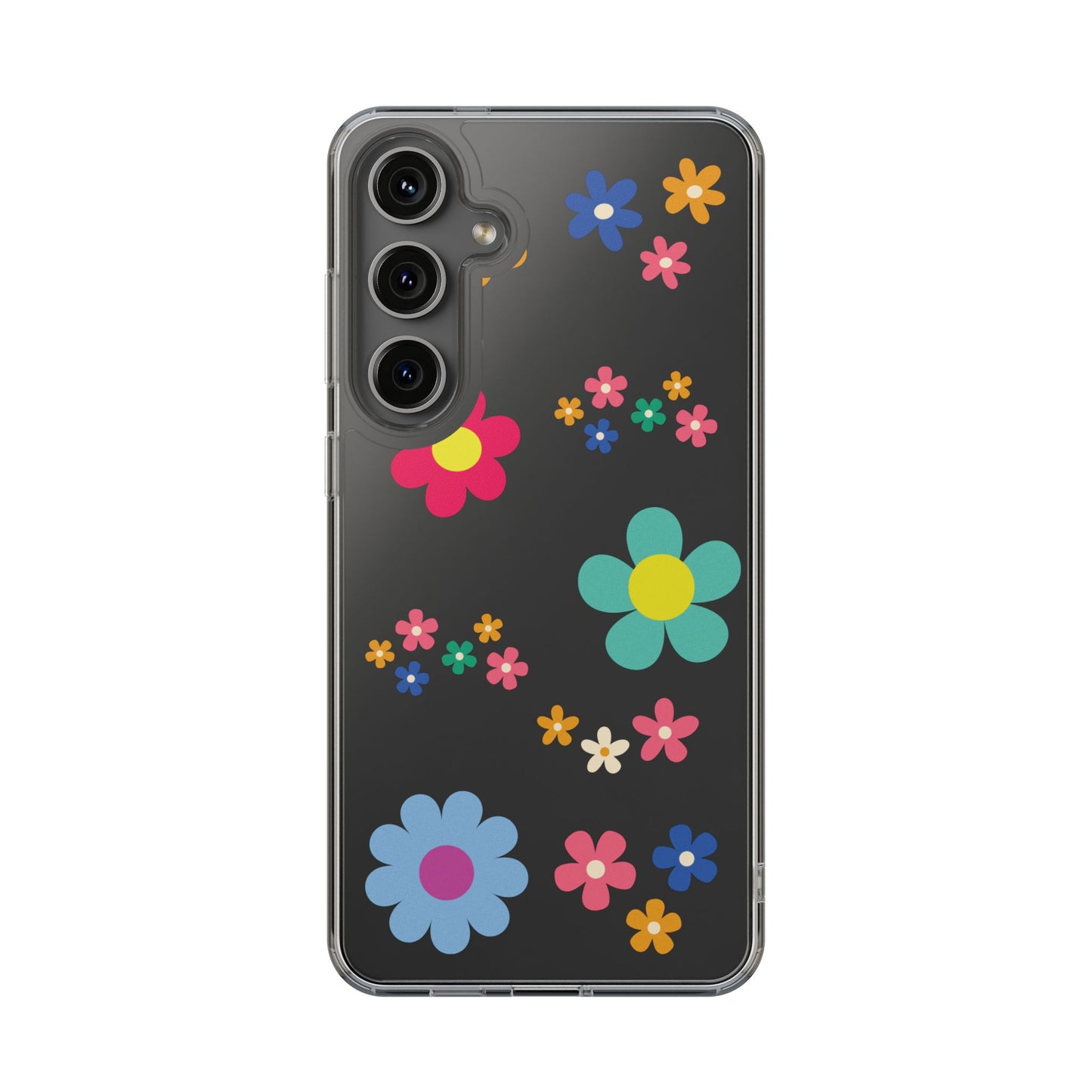 Phone Case, Cute Floral Transparent Cover, Retro Flower Power, Colorful and Happy, Clear Case Gift