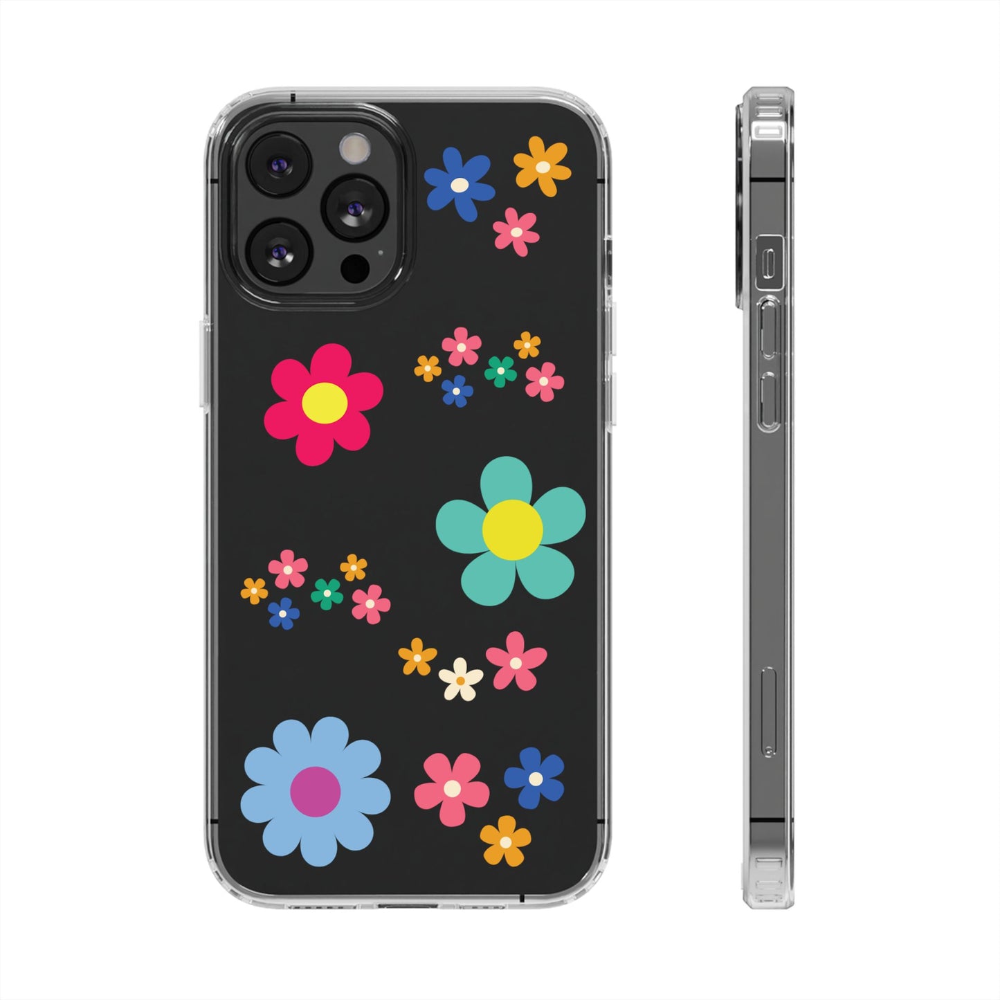 Phone Case, Cute Floral Transparent Cover, Retro Flower Power, Colorful and Happy, Clear Case Gift