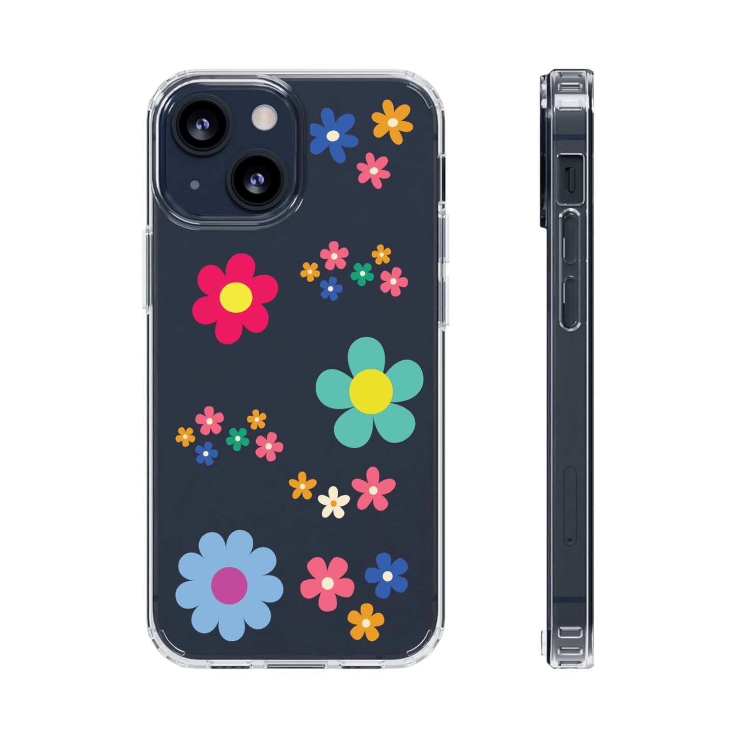 Phone Case, Cute Floral Transparent Cover, Retro Flower Power, Colorful and Happy, Clear Case Gift