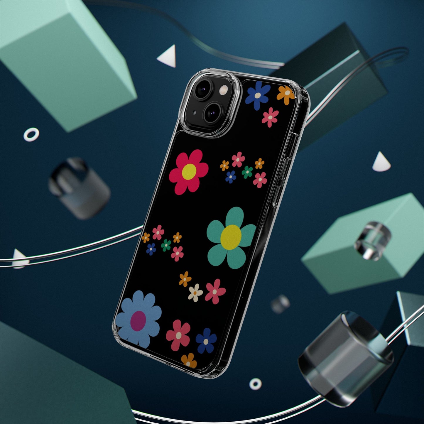 Phone Case, Cute Floral Transparent Cover, Retro Flower Power, Colorful and Happy, Clear Case Gift
