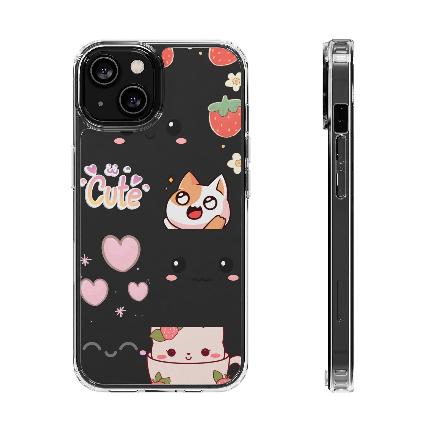Phone Case, Kawaii Kitty Cute Clear Phone Cover, Fun Colorful Transparent Case, See thru iPhone Case, Charm Design, Gift for Cat Lovers,