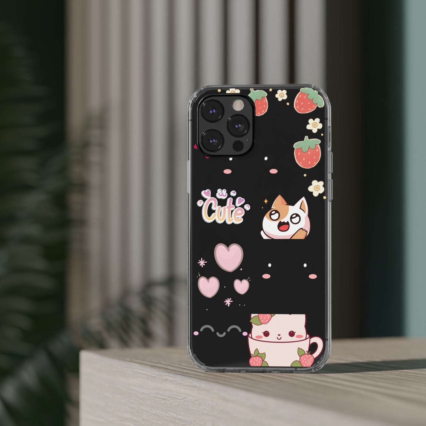 Phone Case, Kawaii Kitty Cute Clear Phone Cover, Fun Colorful Transparent Case, See thru iPhone Case, Charm Design, Gift for Cat Lovers,