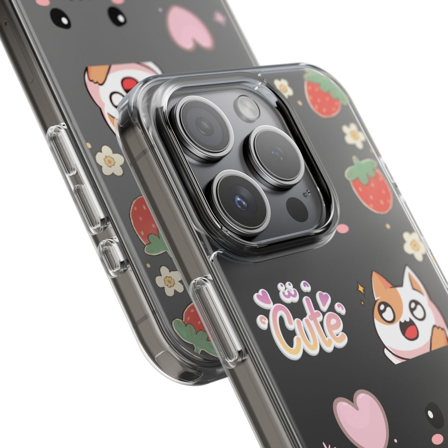 Phone Case, Kawaii Kitty Cute Clear Phone Cover, Fun Colorful Transparent Case, See thru iPhone Case, Charm Design, Gift for Cat Lovers,