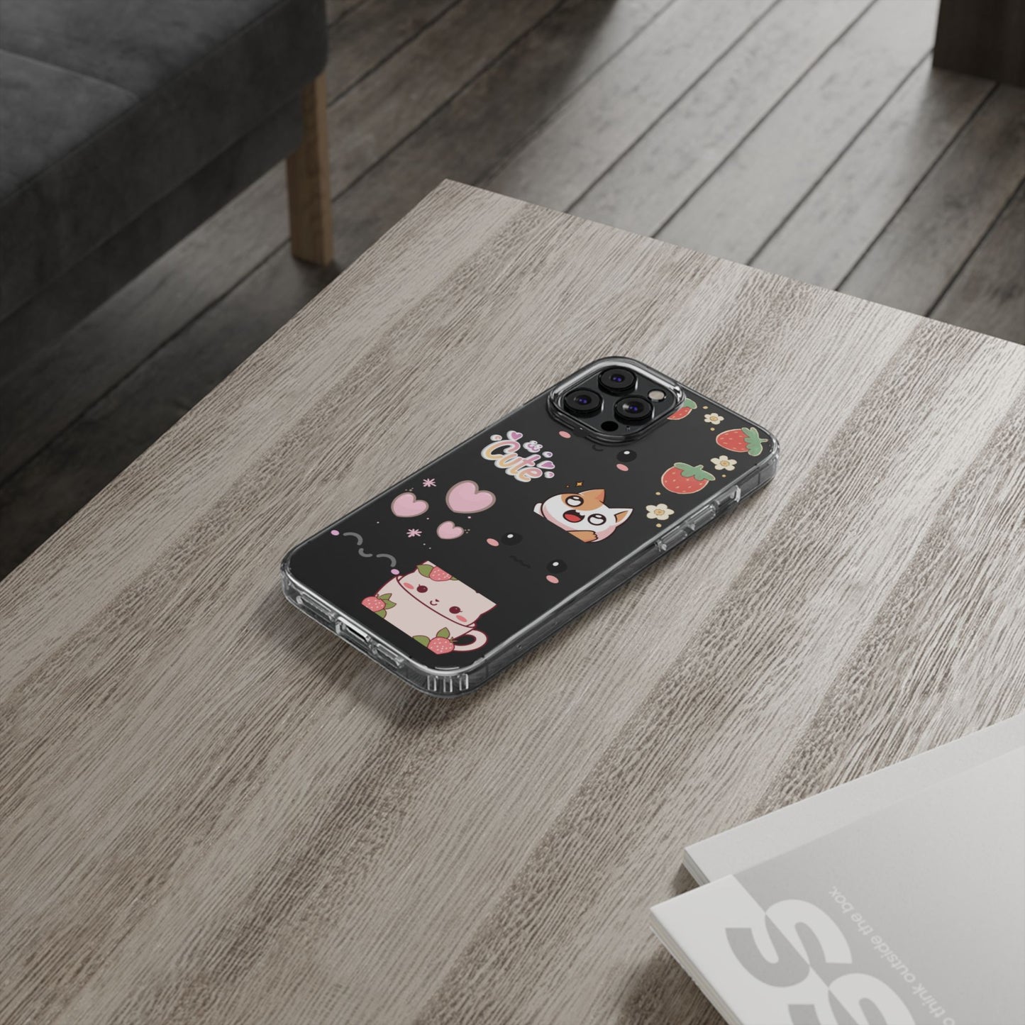 Phone Case, Kawaii Kitty Cute Clear Phone Cover, Fun Colorful Transparent Case, See thru iPhone Case, Charm Design, Gift for Cat Lovers,