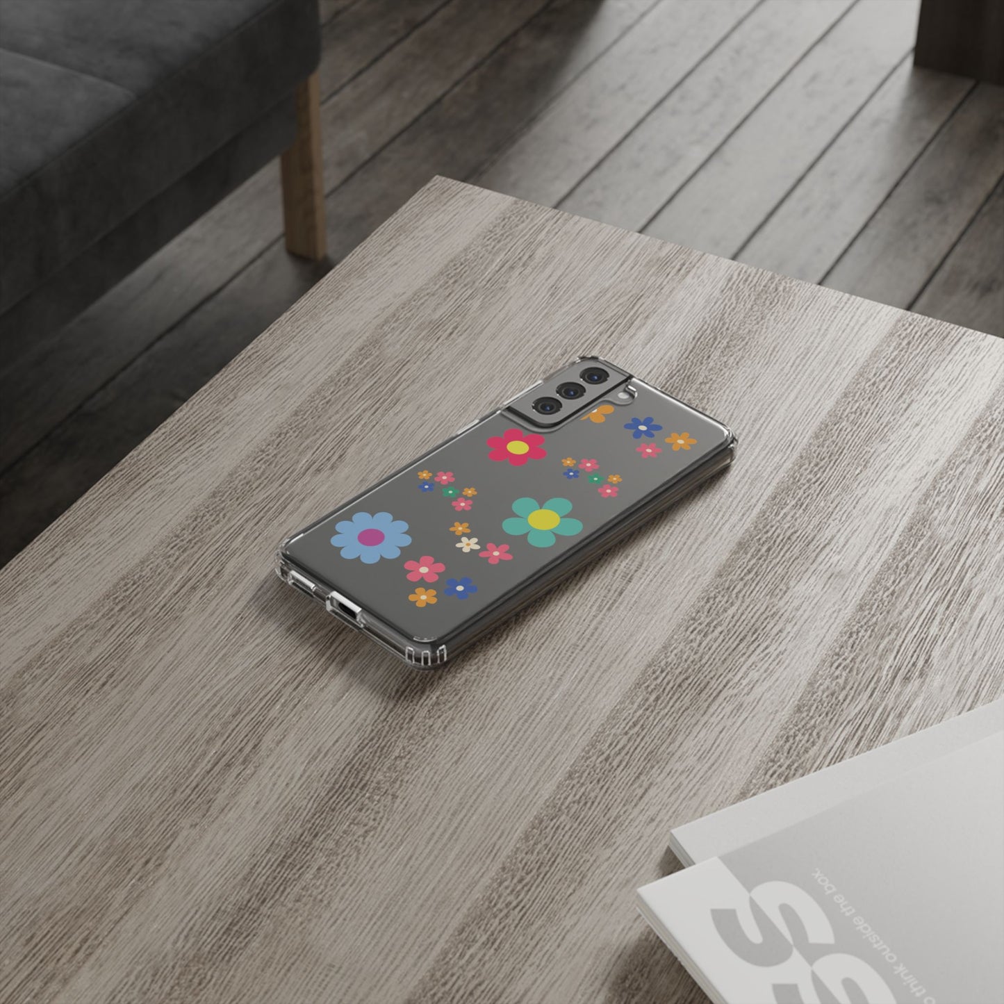 Phone Case, Cute Floral Transparent Cover, Retro Flower Power, Colorful and Happy, Clear Case Gift